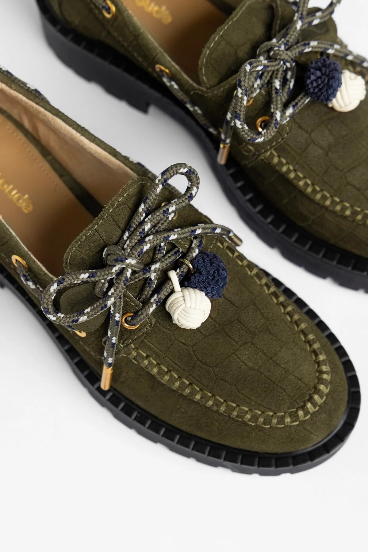 Larroude Cyprus Lugsole Loafer Olive Croco Suede