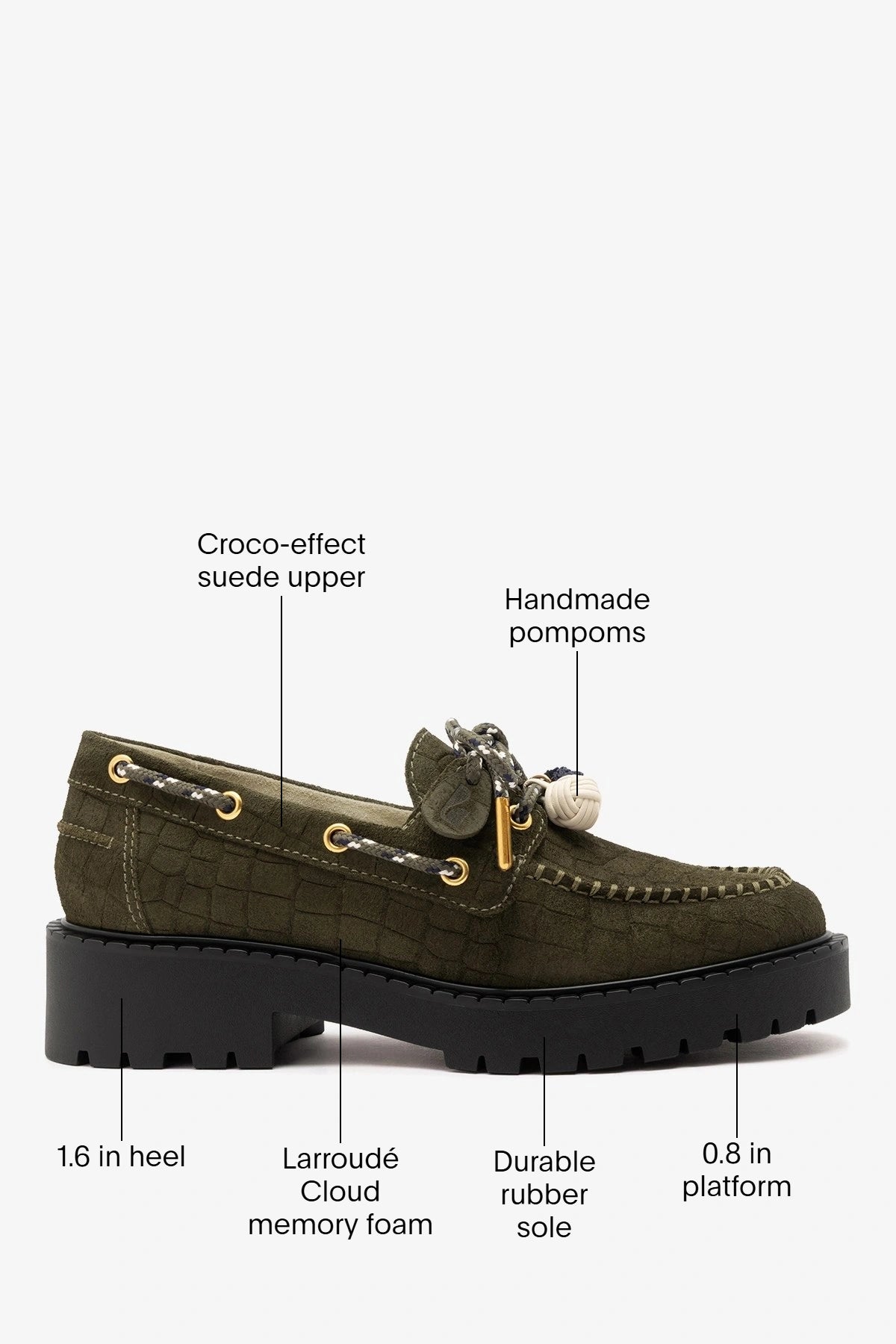 Larroude Cyprus Lugsole Loafer Olive Croco Suede