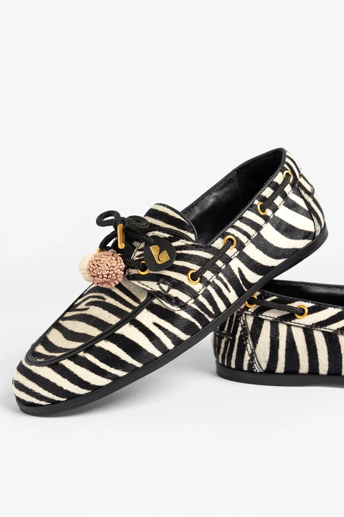 Larroude Cyprus Boat Shoe Zebra Hair Leather