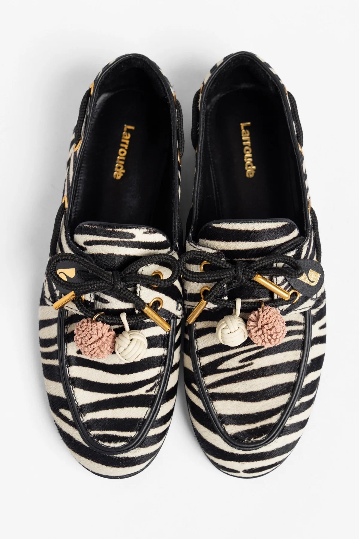 Larroude Cyprus Boat Shoe Zebra Hair Leather