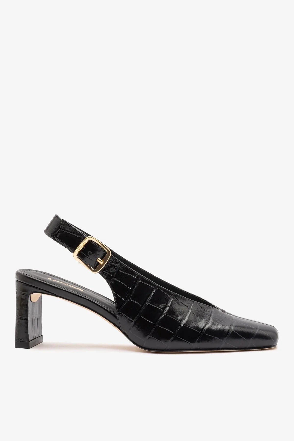 Larroude Katie Pump Black Crocodile-Embossed Patent