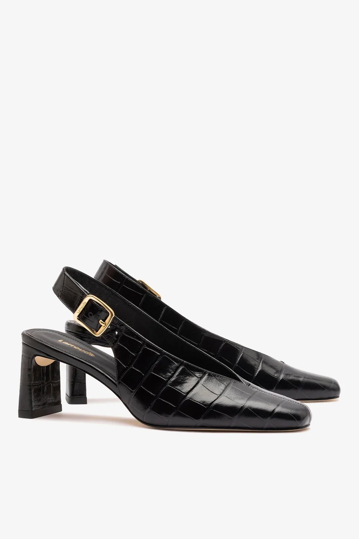 Larroude Katie Pump Black Crocodile-Embossed Patent