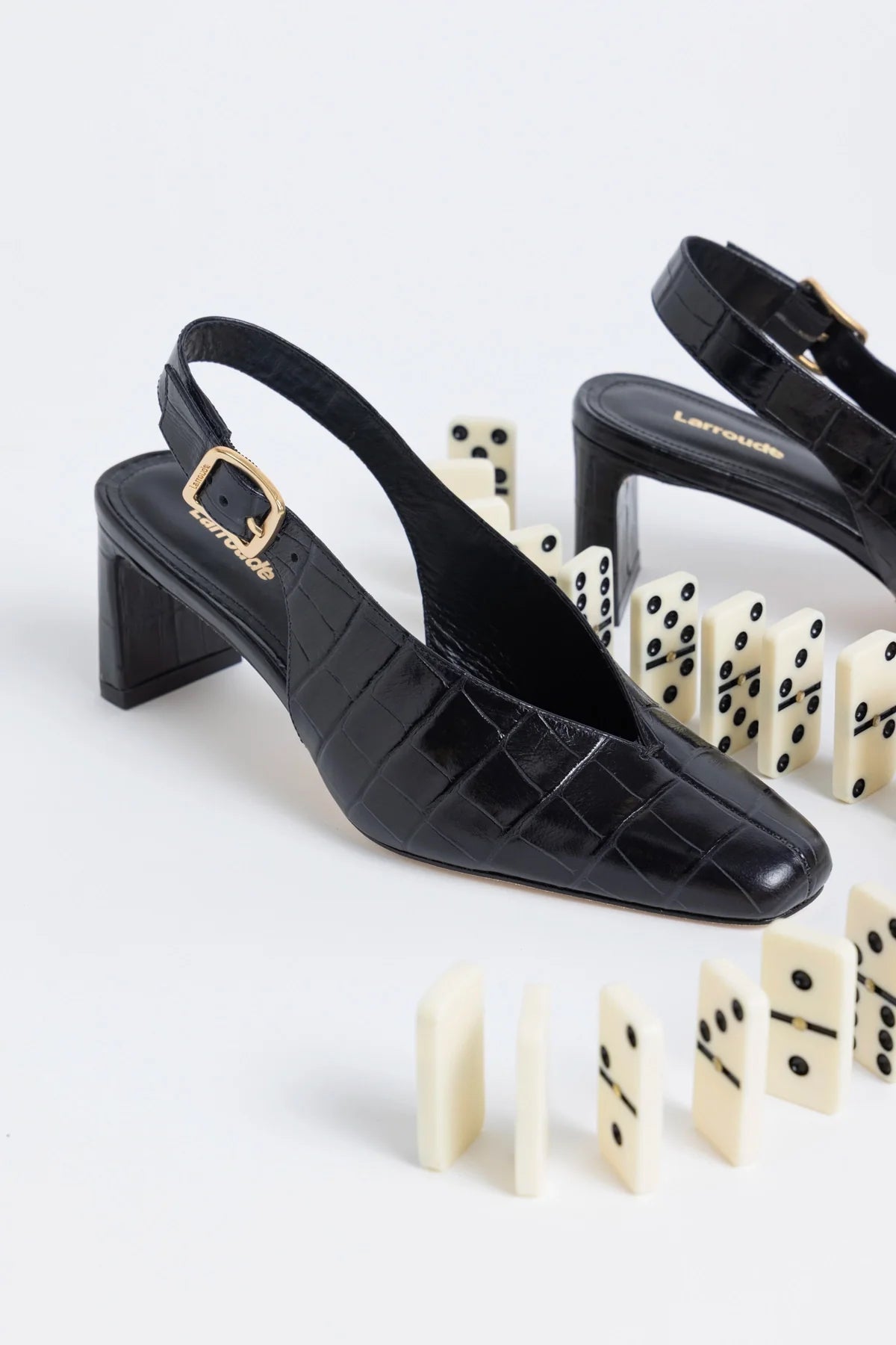 Larroude Katie Pump Black Crocodile-Embossed Patent