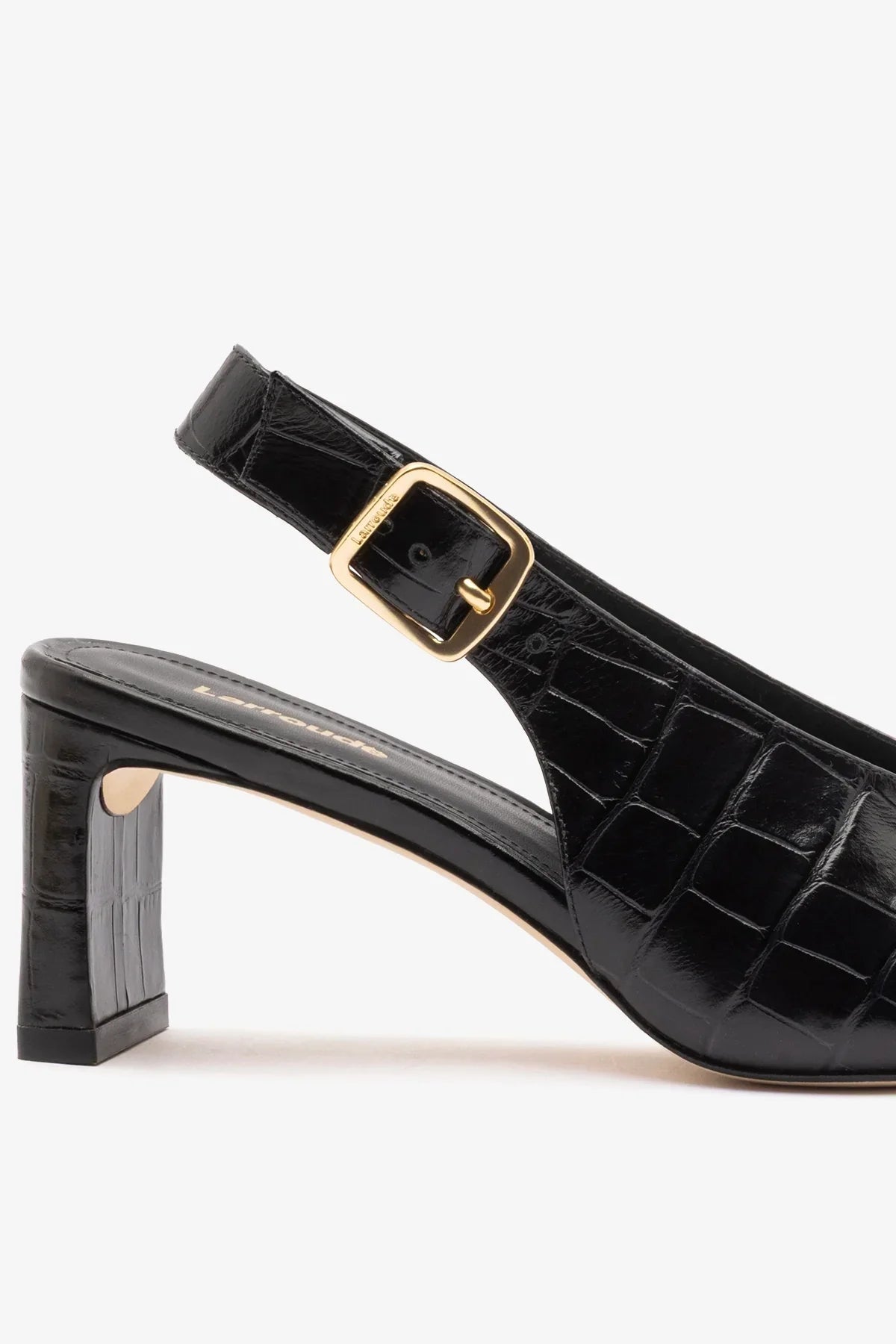 Larroude Katie Pump Black Crocodile-Embossed Patent