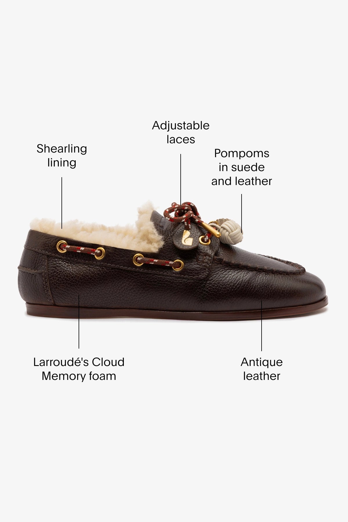 Larroude Cyprus Boat Shoe In Brown Leather and Natural Shearling
