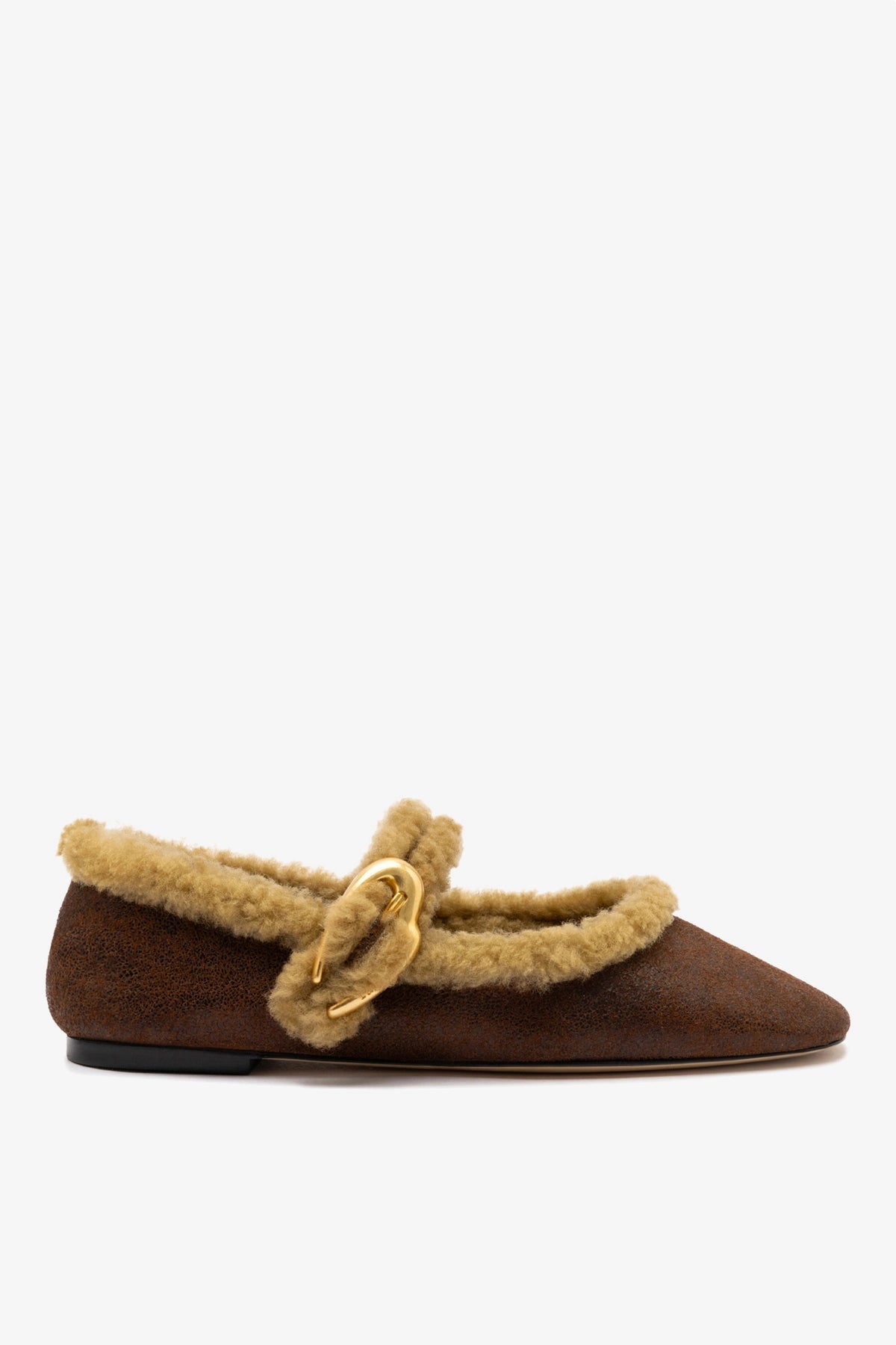 Larroude Verona Ballet Flat In Cocoa Leather And Natural Shearling