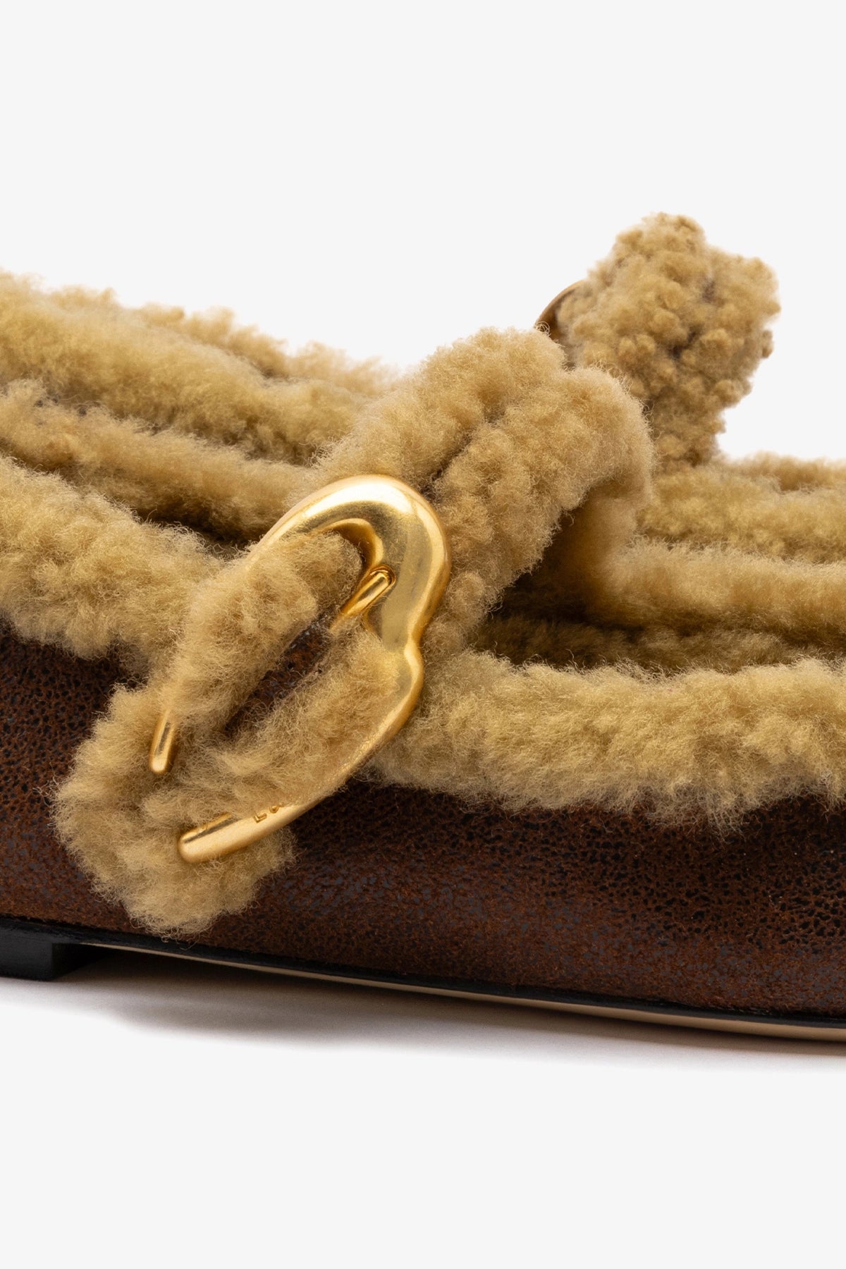 Larroude Verona Ballet Flat In Cocoa Leather And Natural Shearling