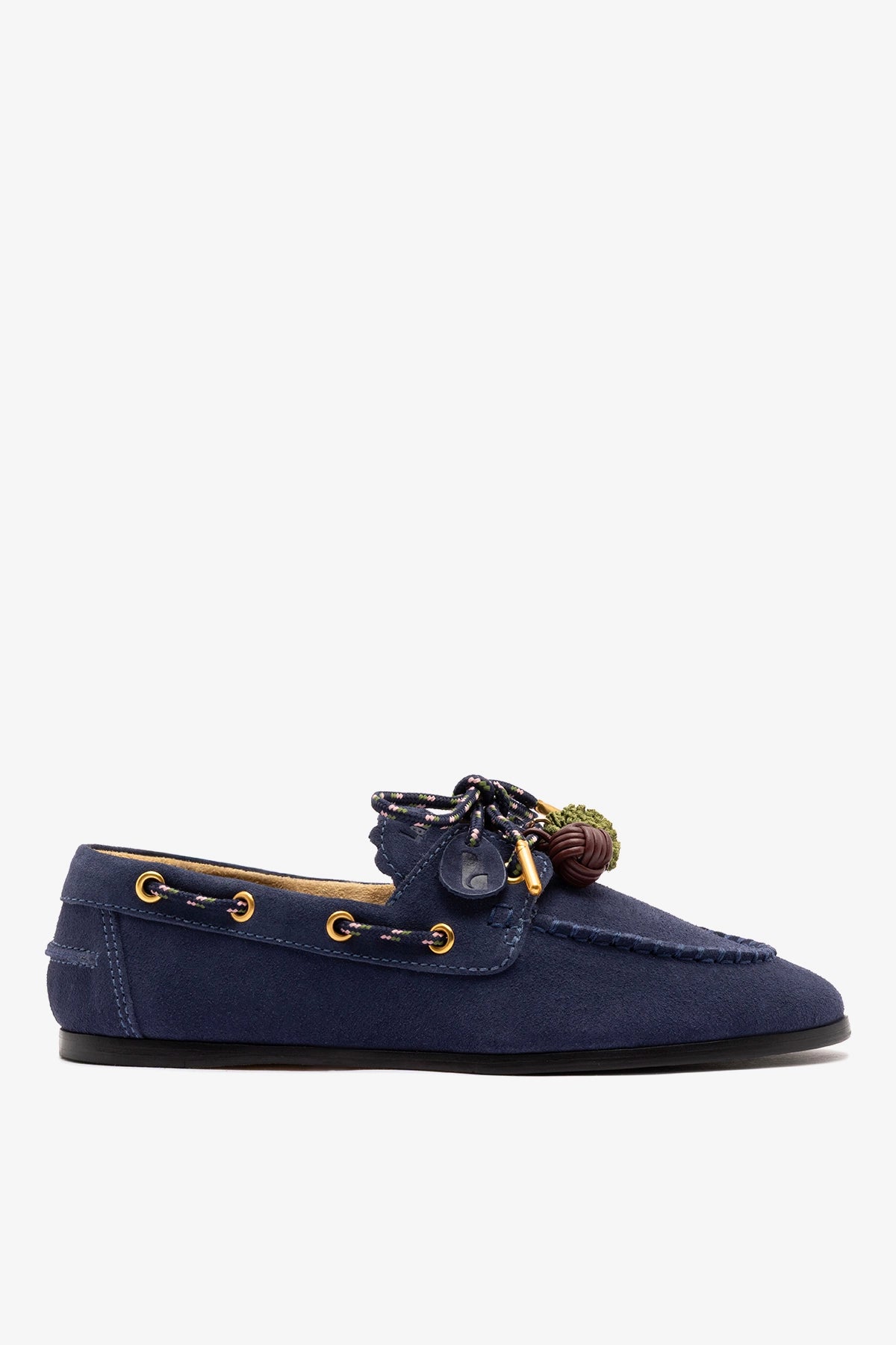 Larroude Cyprus Boat Shoe In Navy Suede