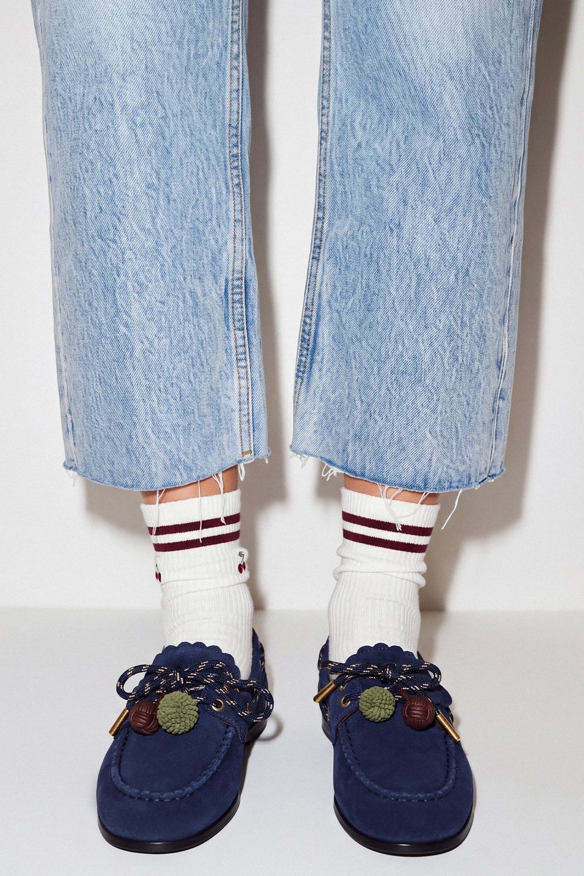 Larroude Cyprus Boat Shoe In Navy Suede