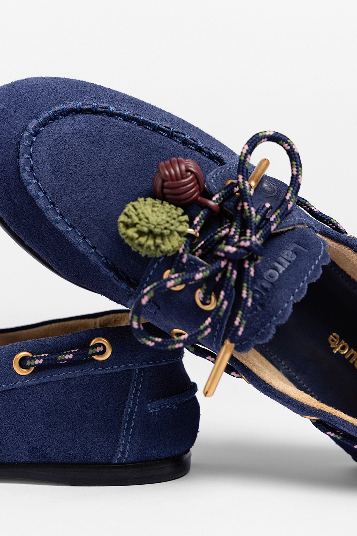 Larroude Cyprus Boat Shoe In Navy Suede
