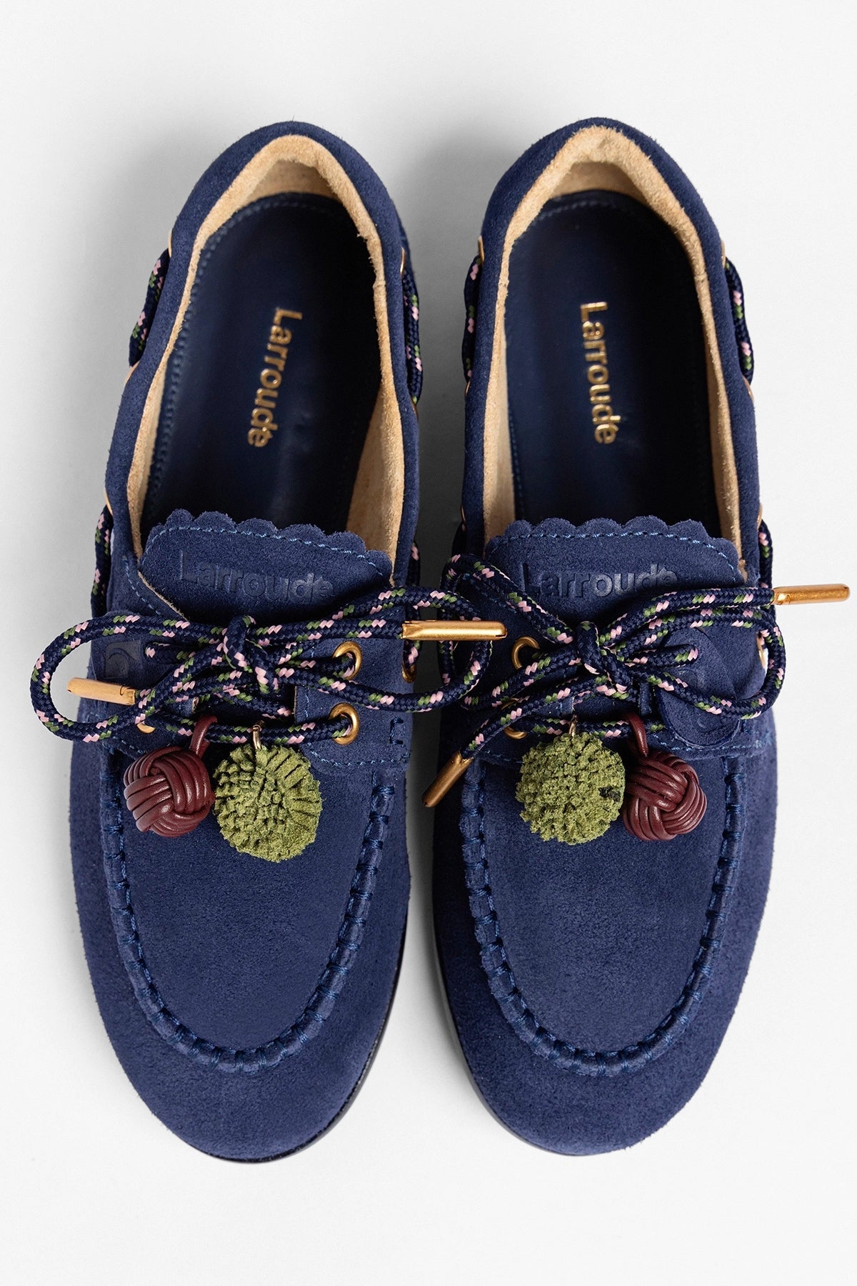 Larroude Cyprus Boat Shoe In Navy Suede