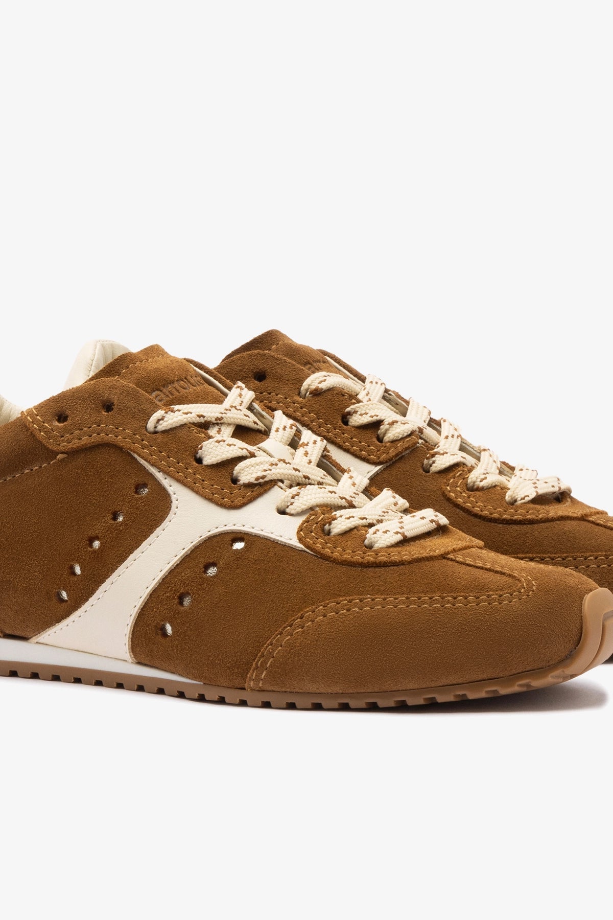Larroude Stella Sneaker In Russet Suede and Ivory Leather