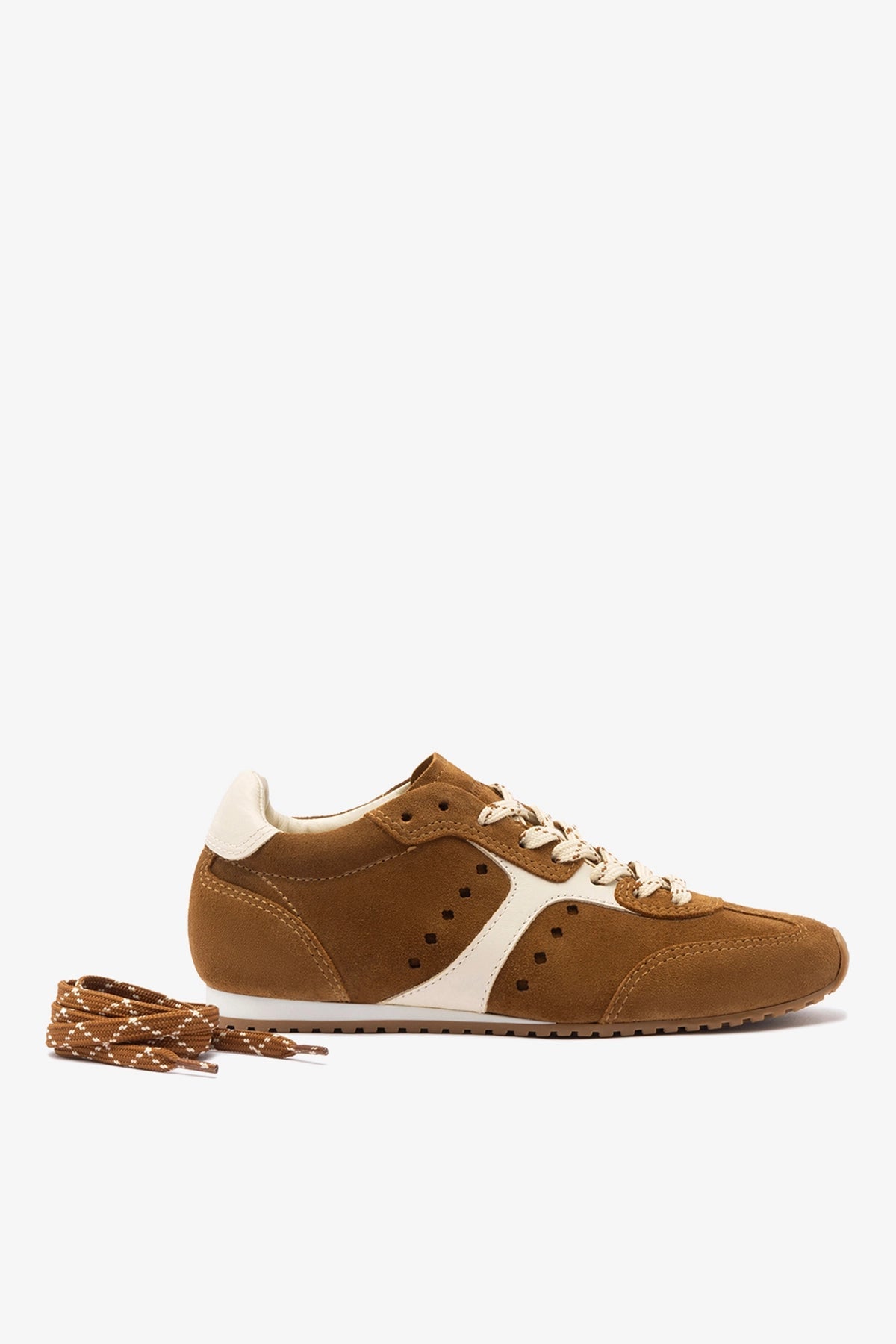 Larroude Stella Sneaker In Russet Suede and Ivory Leather