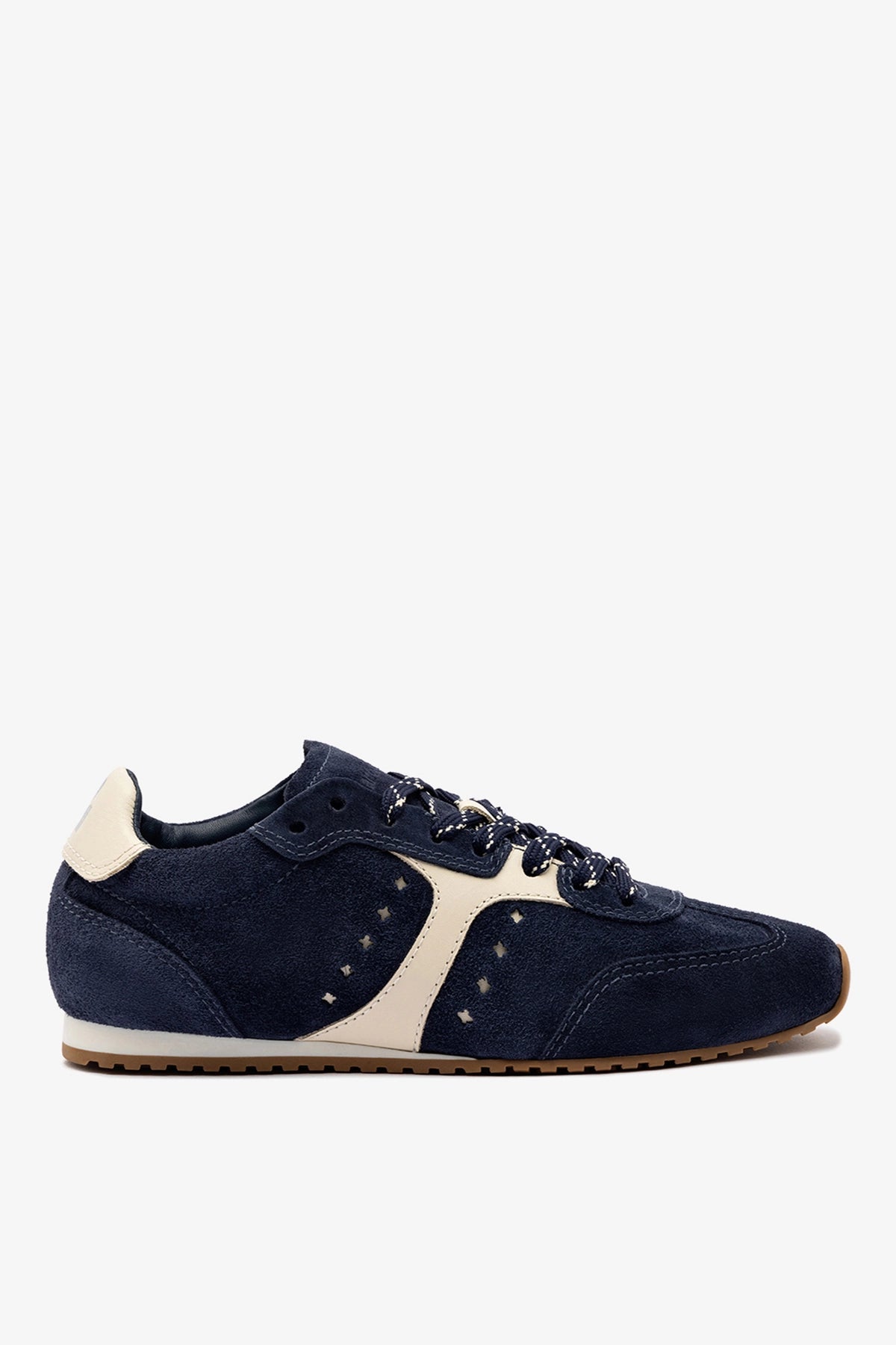 Larroude Stella Sneaker In Navy Suede and Ivory Leather