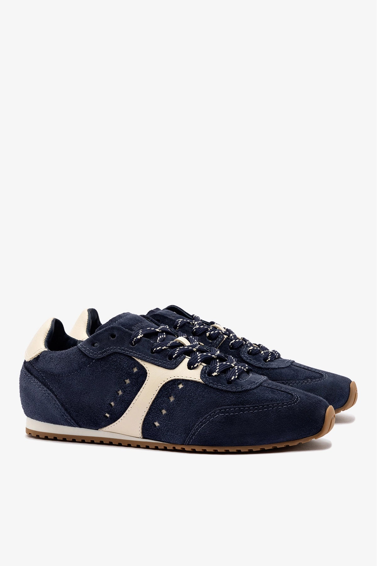 Larroude Stella Sneaker In Navy Suede and Ivory Leather