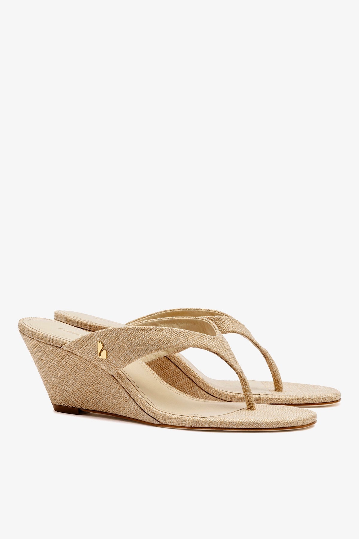 Larroude Gaia Low Wedge In Beige Raffia