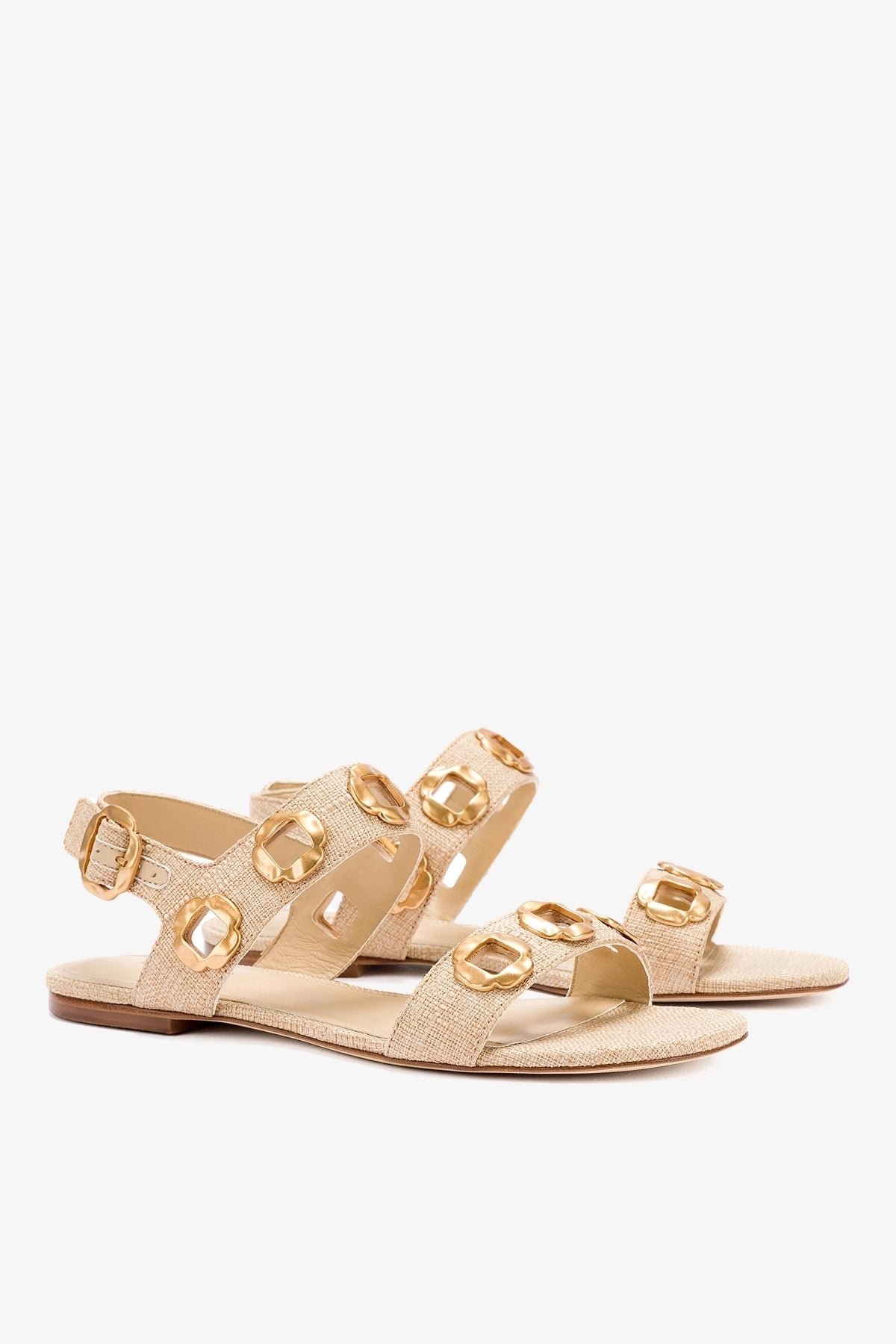 Larroude Milan Flat Sandal In Beige Raffia