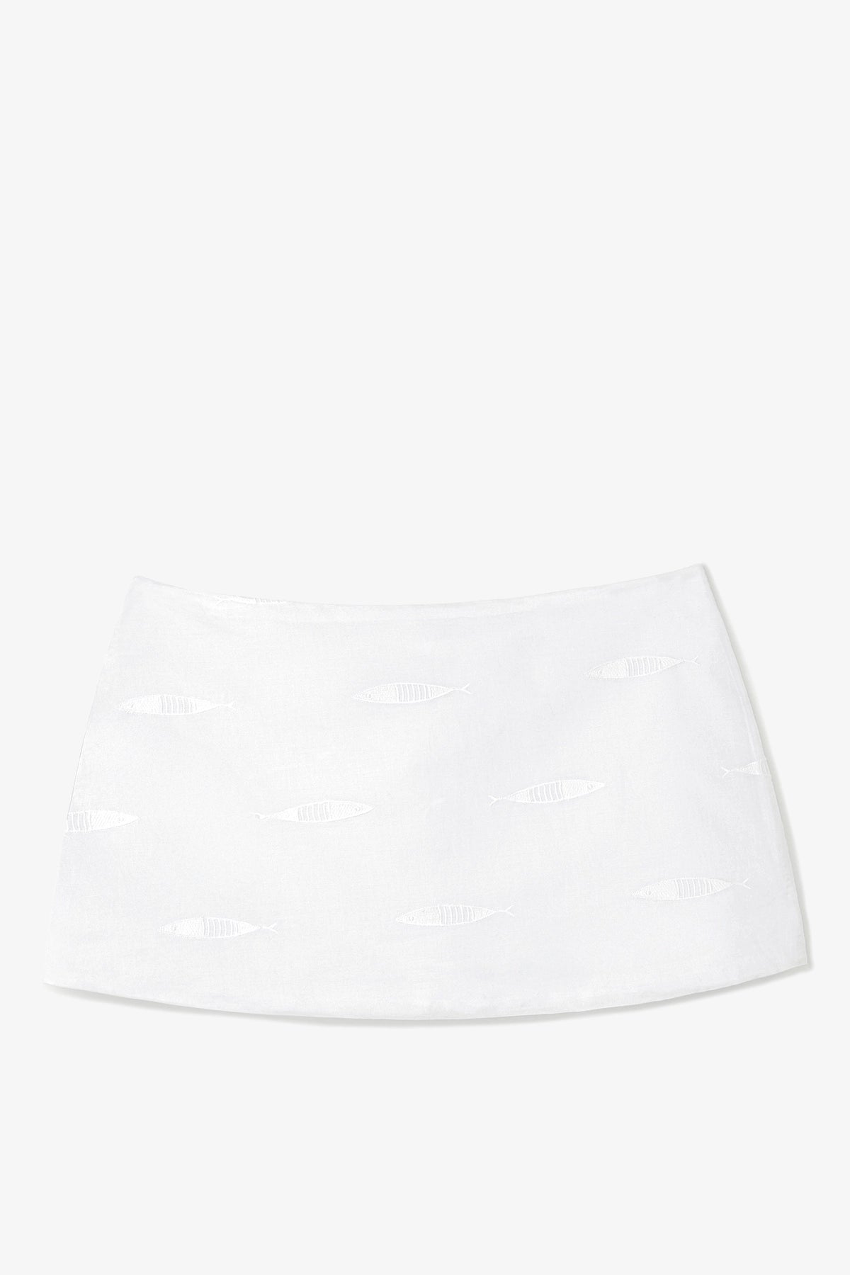 Larroude Ava Mini Skirt White Embroidered Fish Cotton