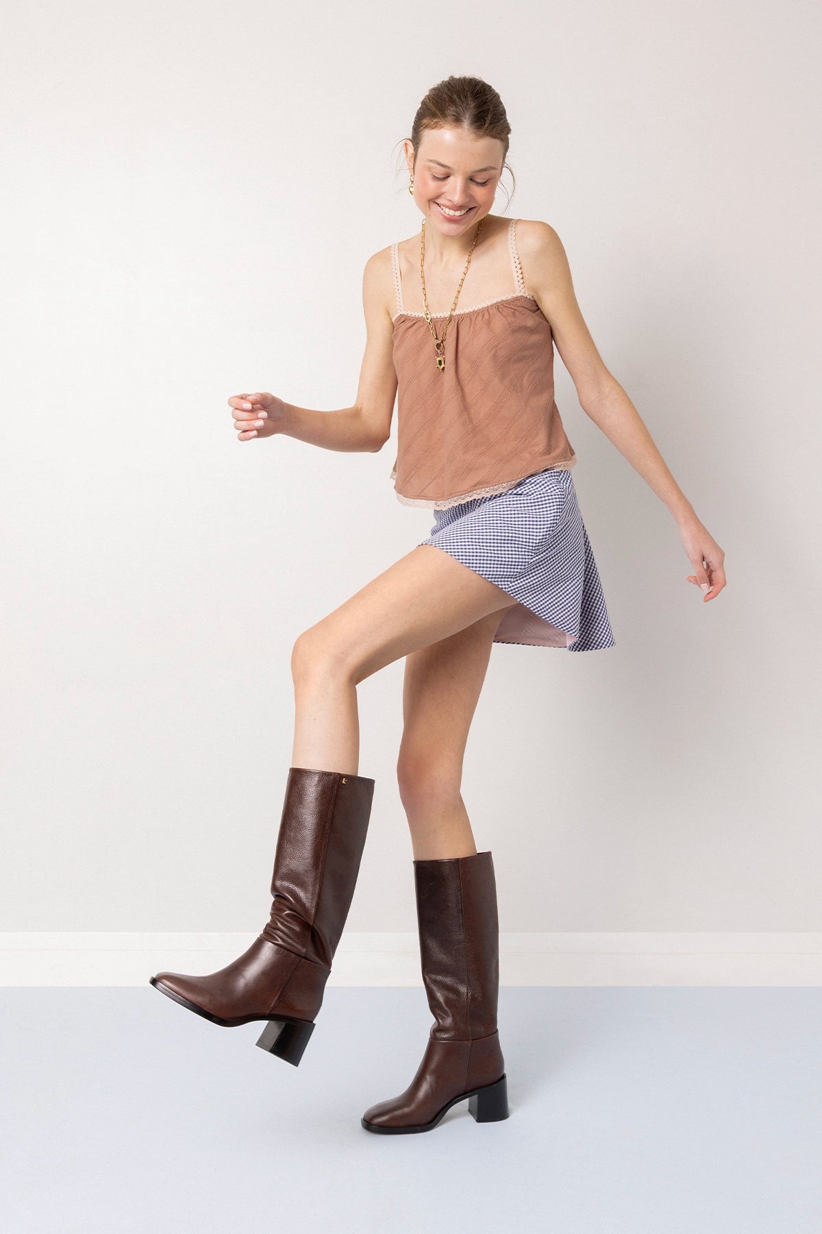 Larroude The Perfect Tank Top Mocha Striped Cotton