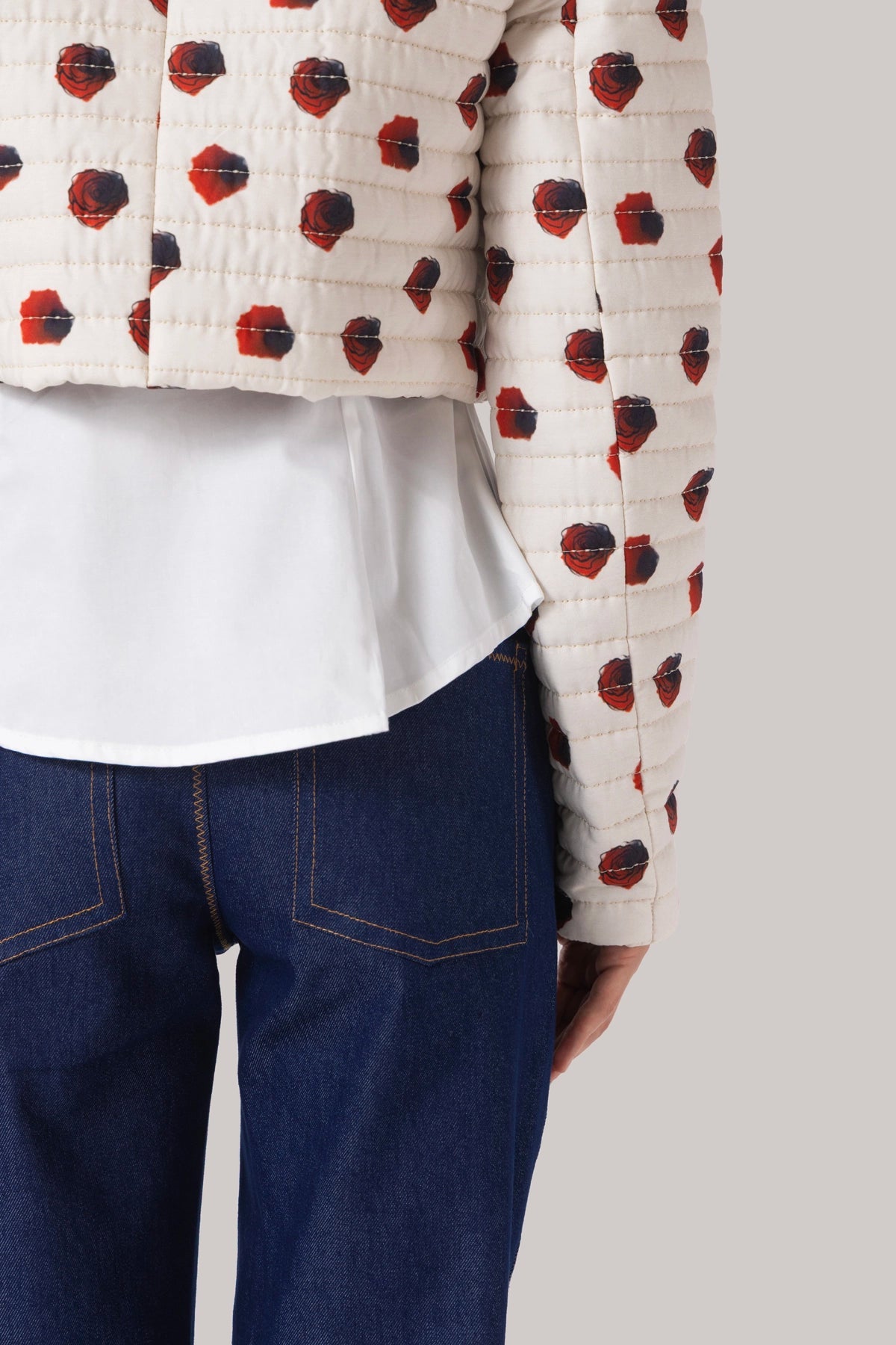 Larroude Gloria Cropped Jacket White Floral Cotton
