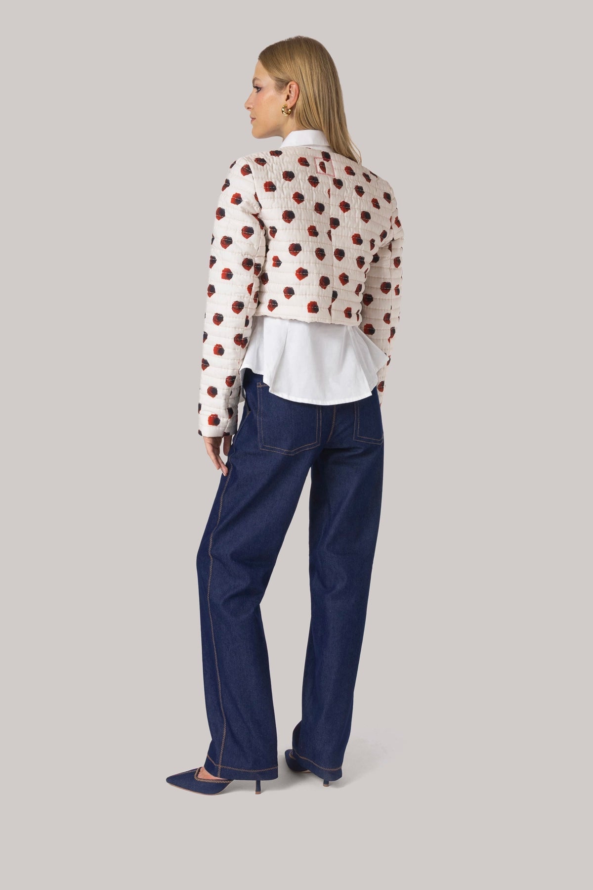 Larroude Gloria Cropped Jacket White Floral Cotton