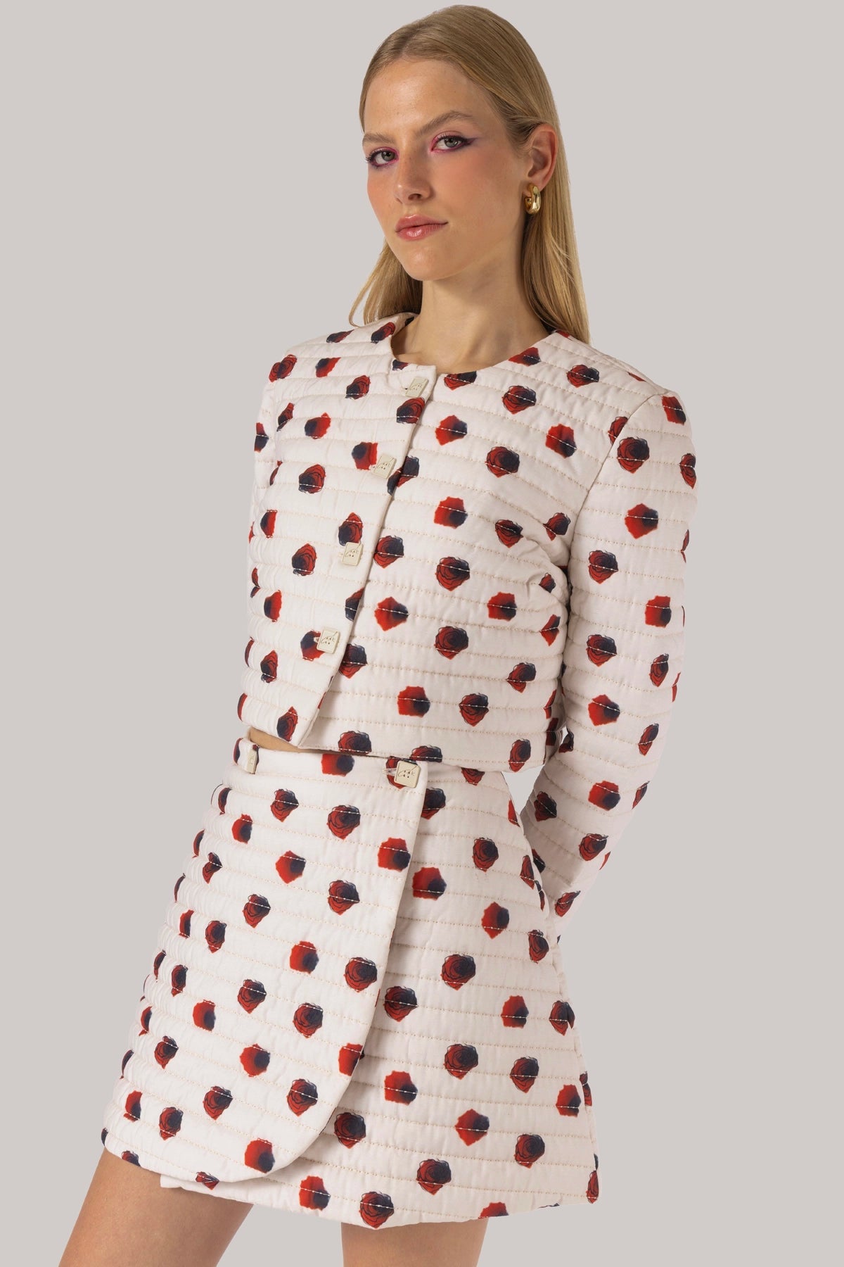 Larroude Marina Mini Skirt White Floral Cotton