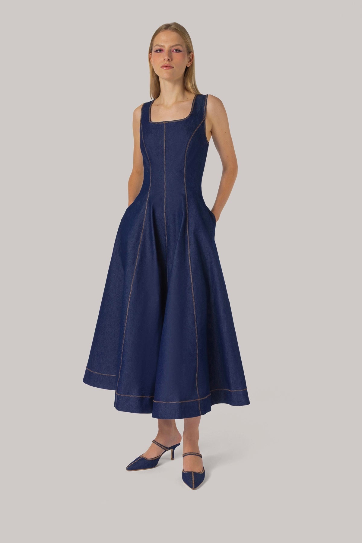 Larroude Sophia Dress Blue Denim