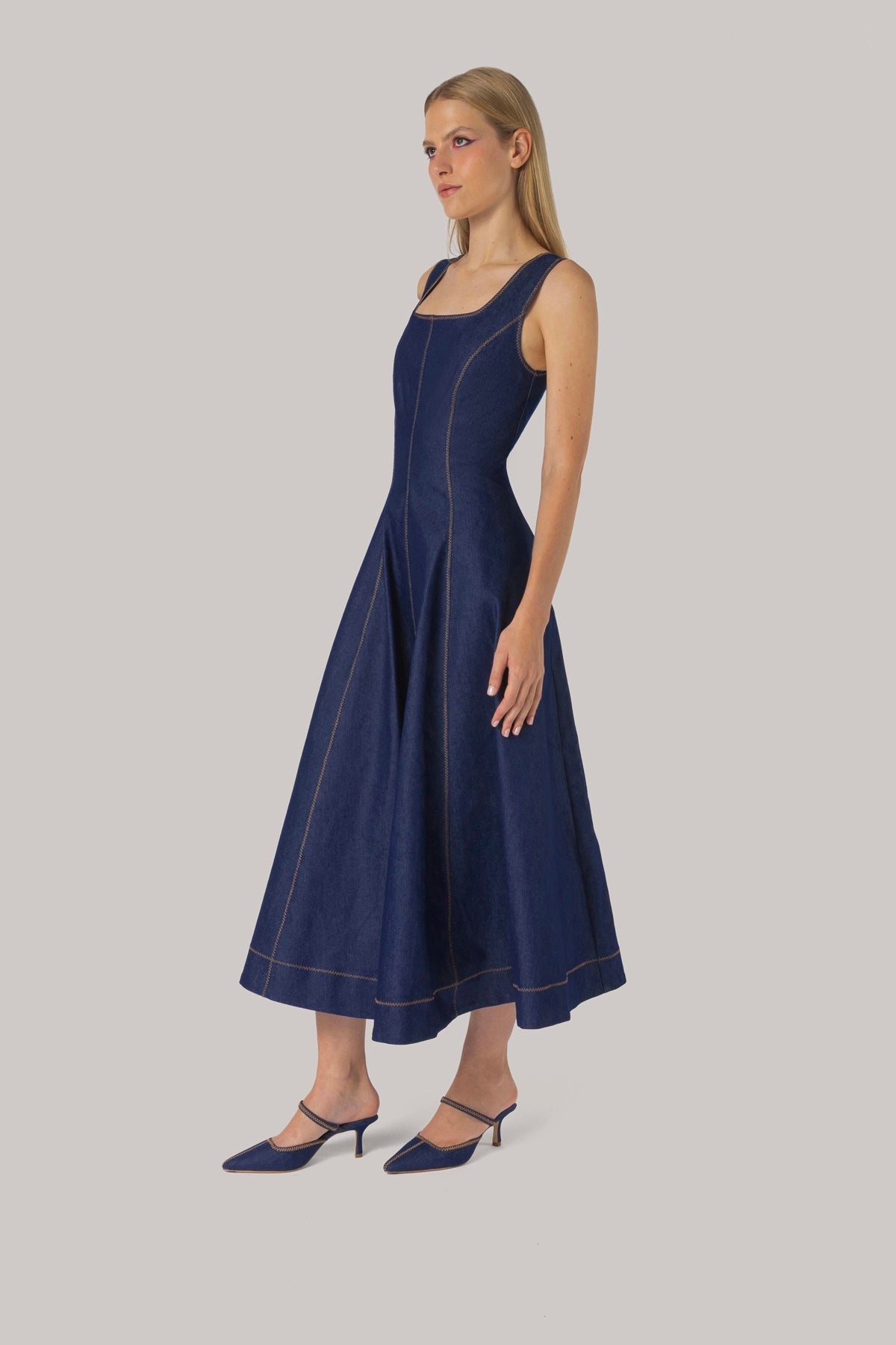 Larroude Sophia Dress Blue Denim
