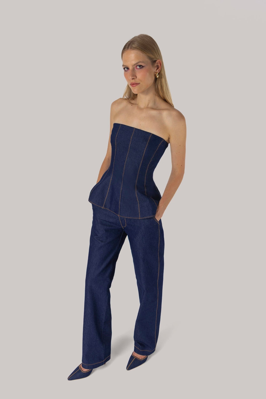 Larroude Claire Bustier Blue Denim