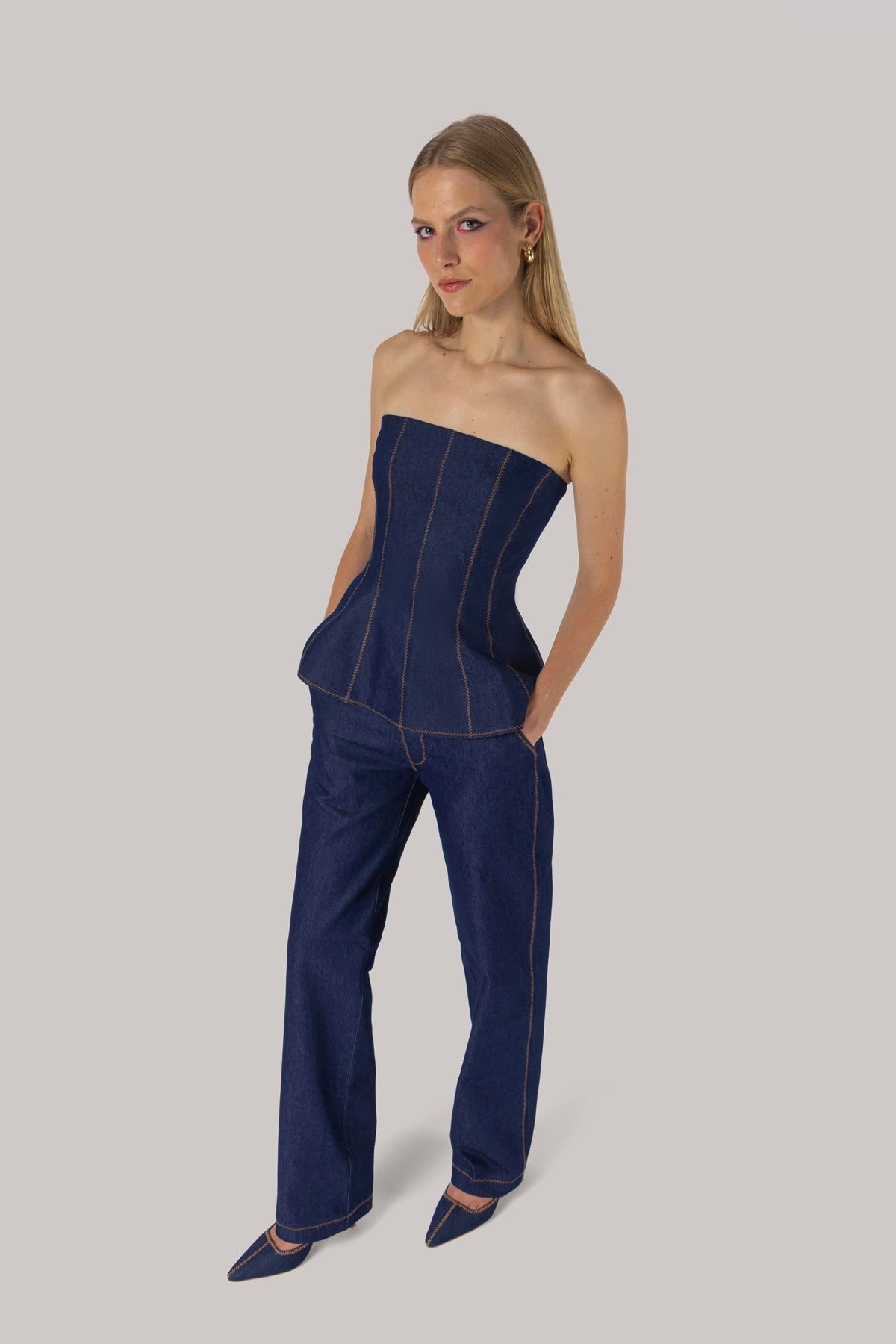 Larroude Claire Bustier Blue Denim