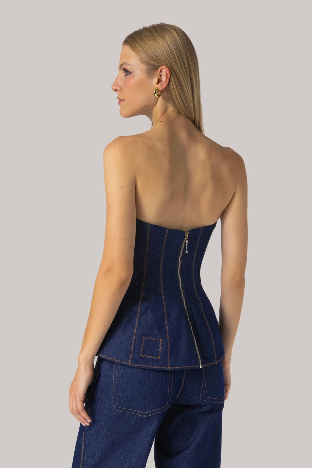 Larroude Claire Bustier Blue Denim