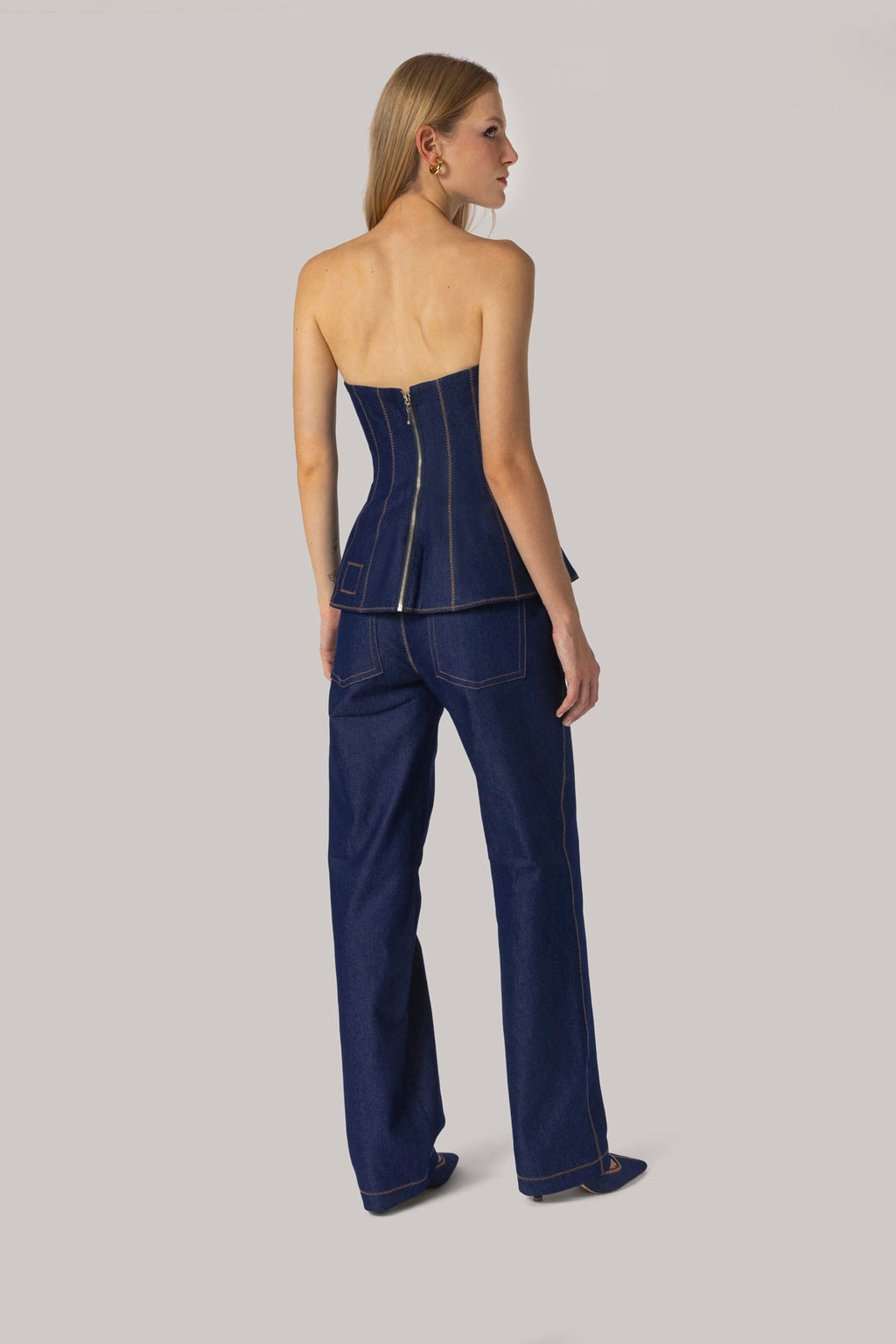 Larroude Claire Bustier Blue Denim