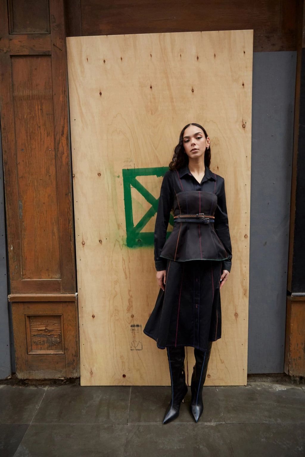 Larroude Elena Buttondown Dress In Black Percale