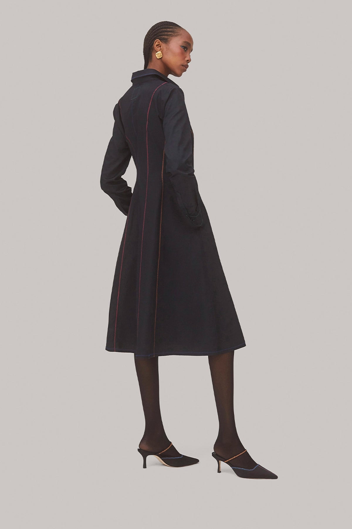 Larroude Elena Buttondown Dress In Black Percale