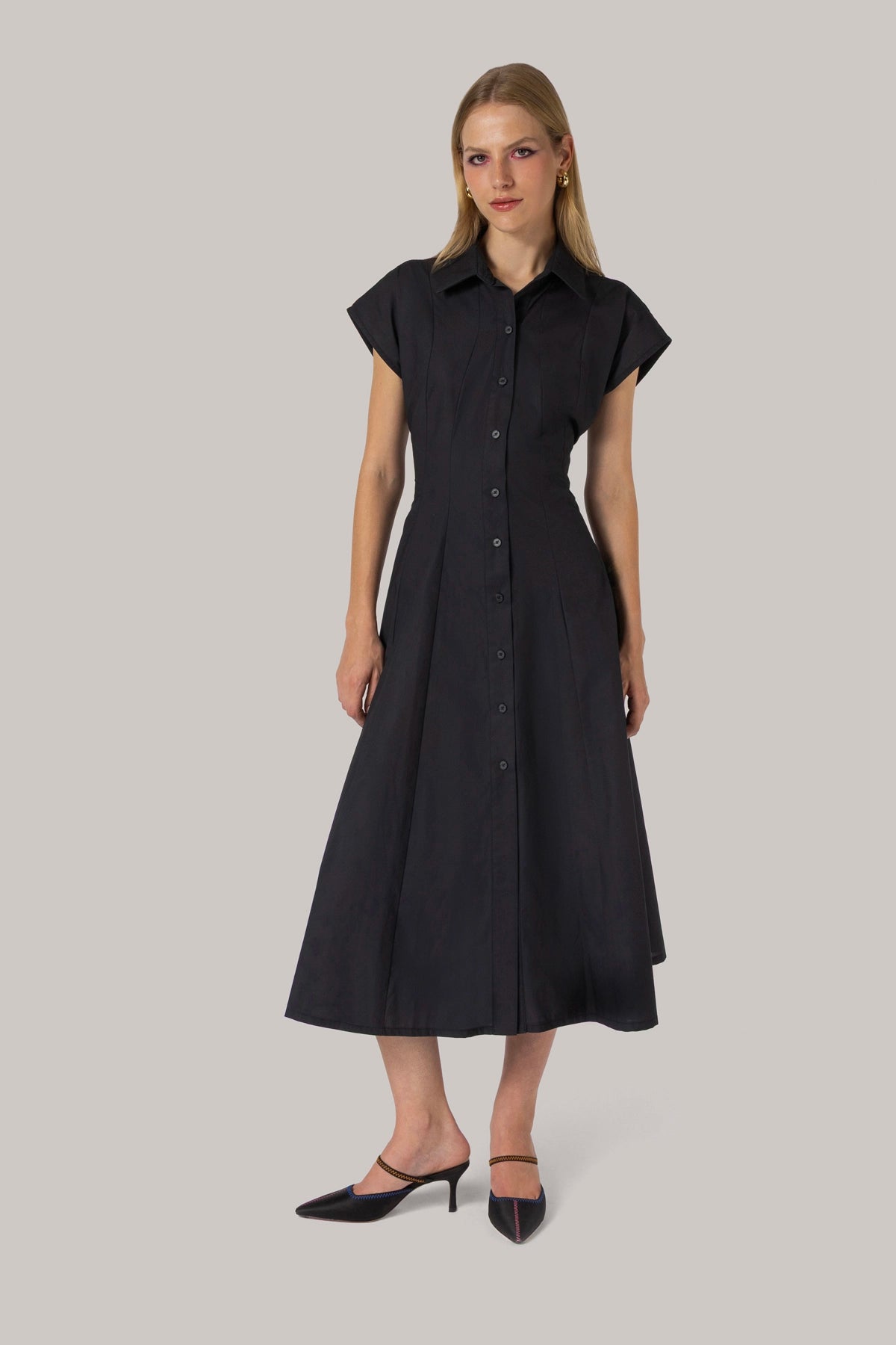 Larroude Jessica Buttondown Dress Black Percale
