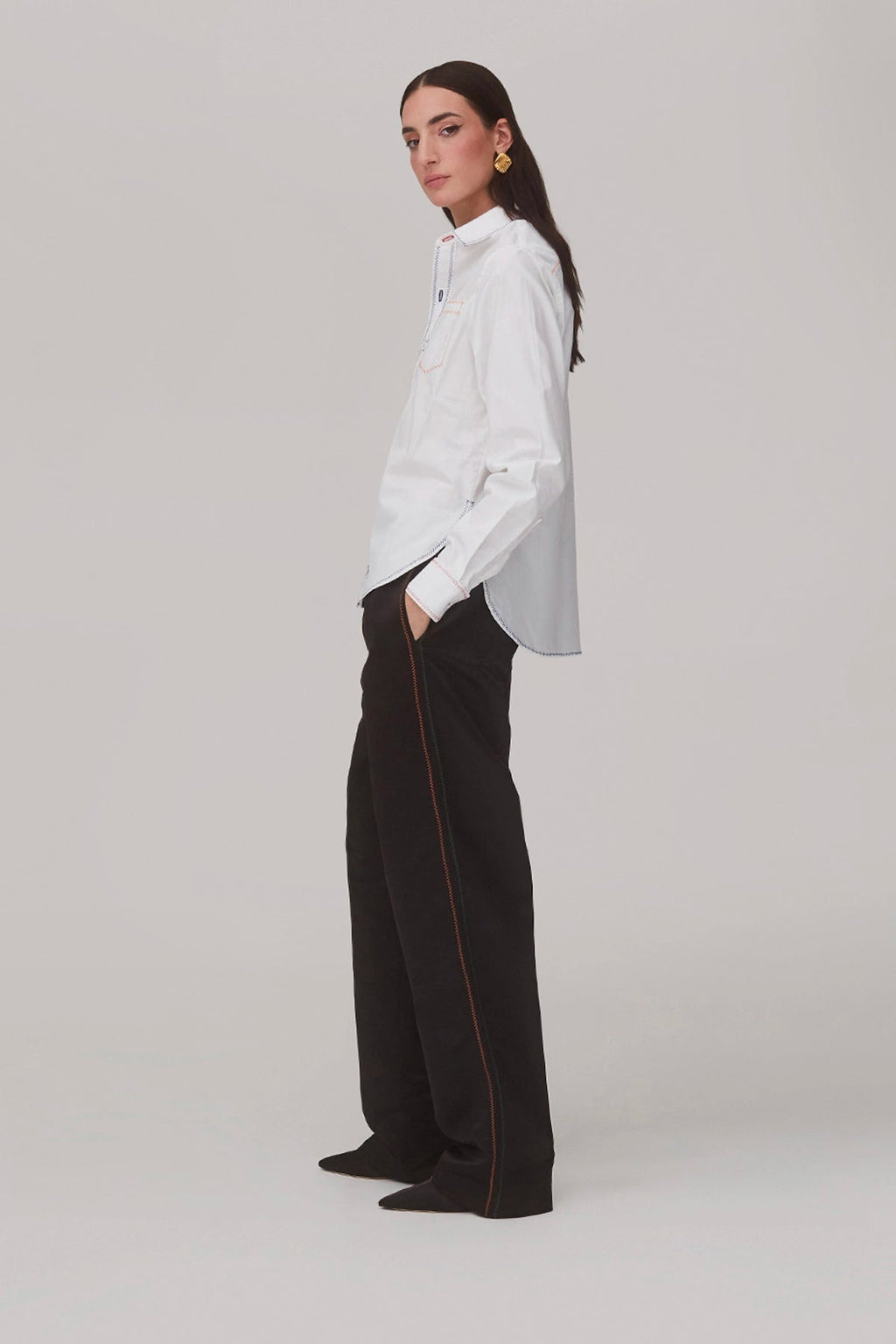 Larroude Layla Buttondown Shirt In White Percale