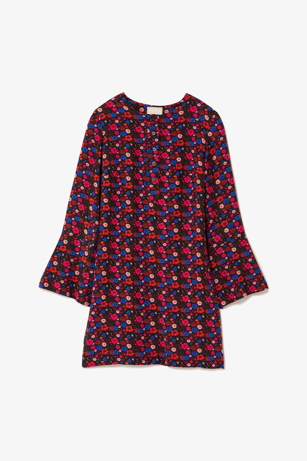 Larroude Dede Tunic Dress In Black Floral Silk