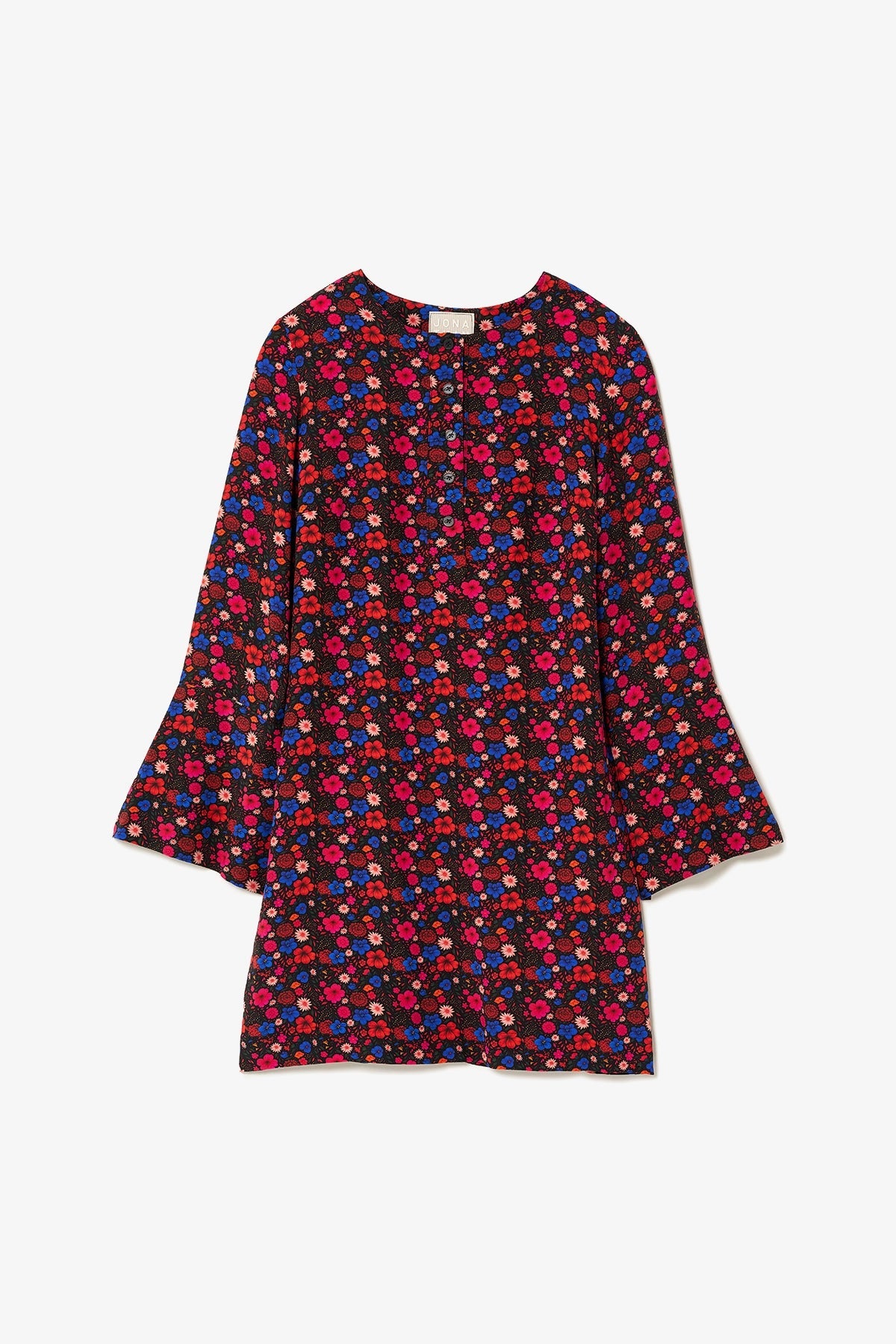 Larroude Dede Tunic Dress In Black Floral Silk