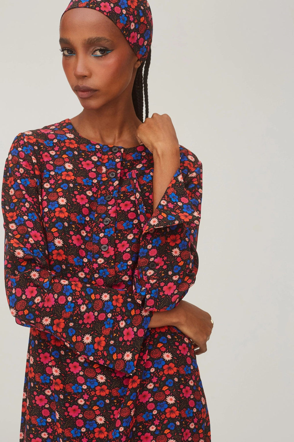 Larroude Dede Tunic Dress In Black Floral Silk