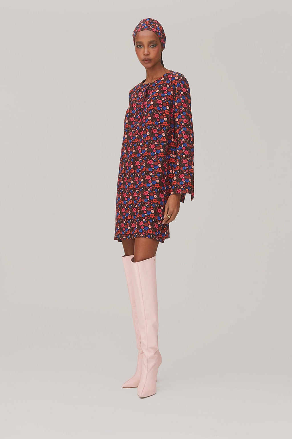 Larroude Dede Tunic Dress In Black Floral Silk