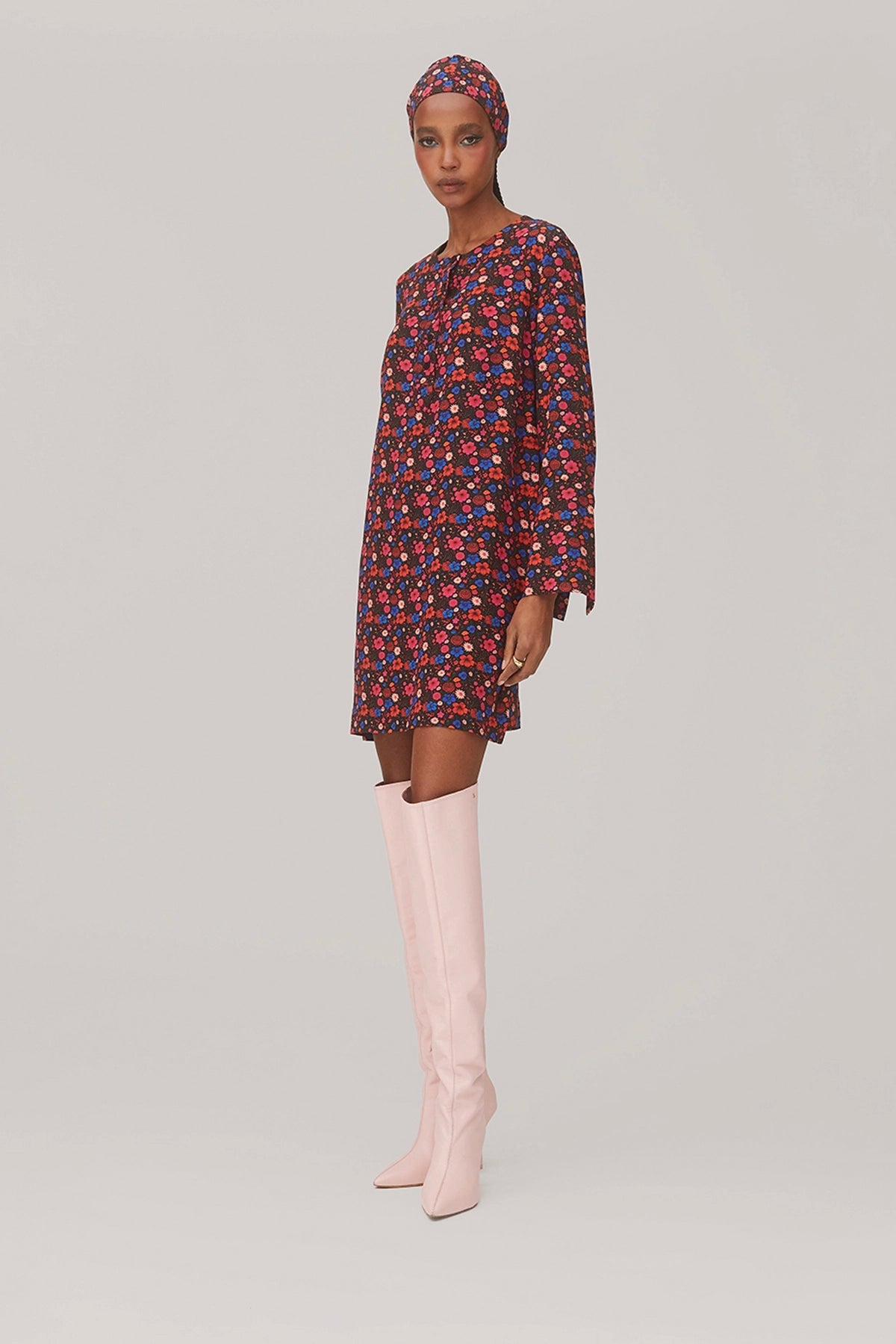 Larroude Dede Tunic Dress In Black Floral Silk
