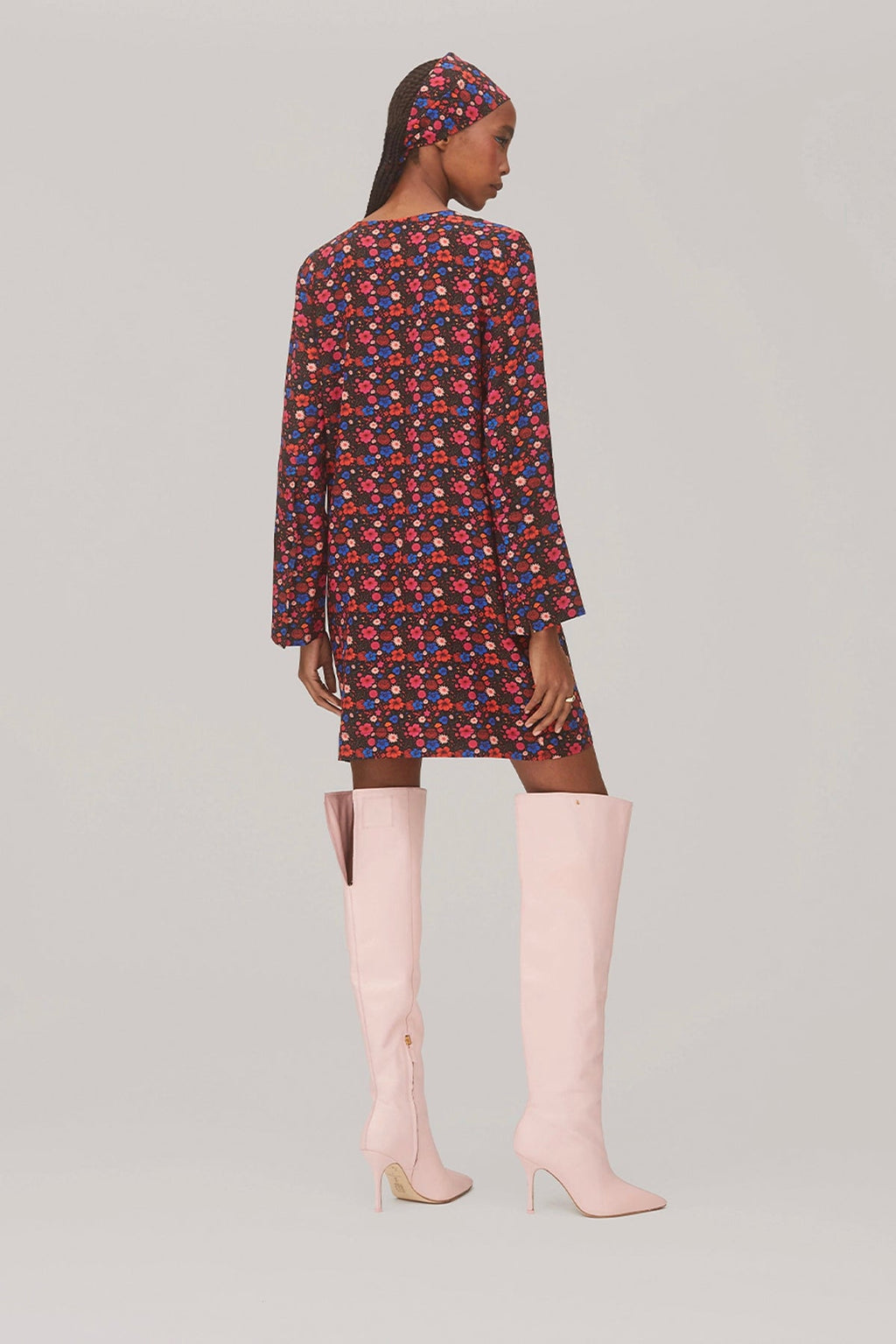 Larroude Dede Tunic Dress In Black Floral Silk