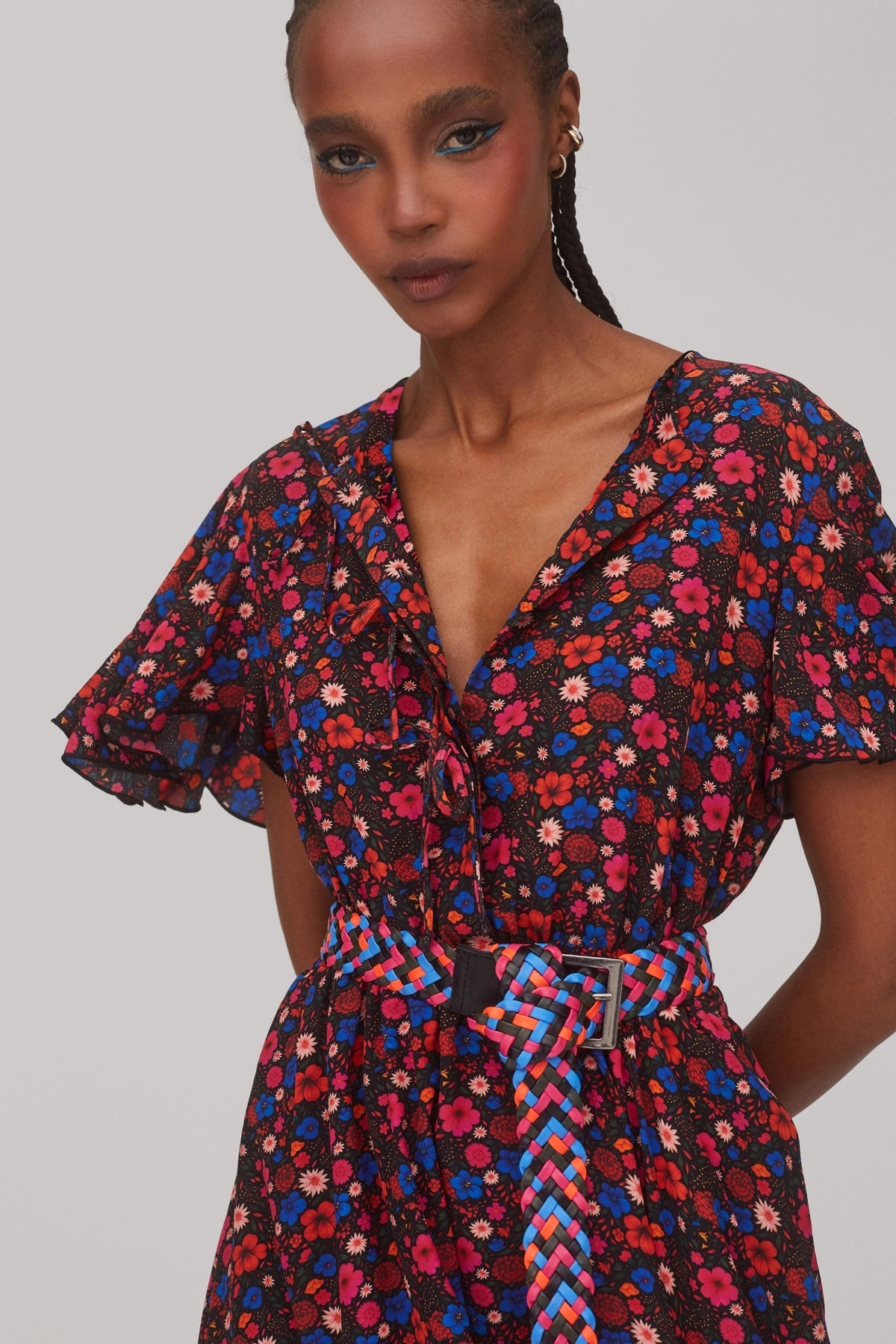 Larroude Nicole Dress In Black Floral Silk