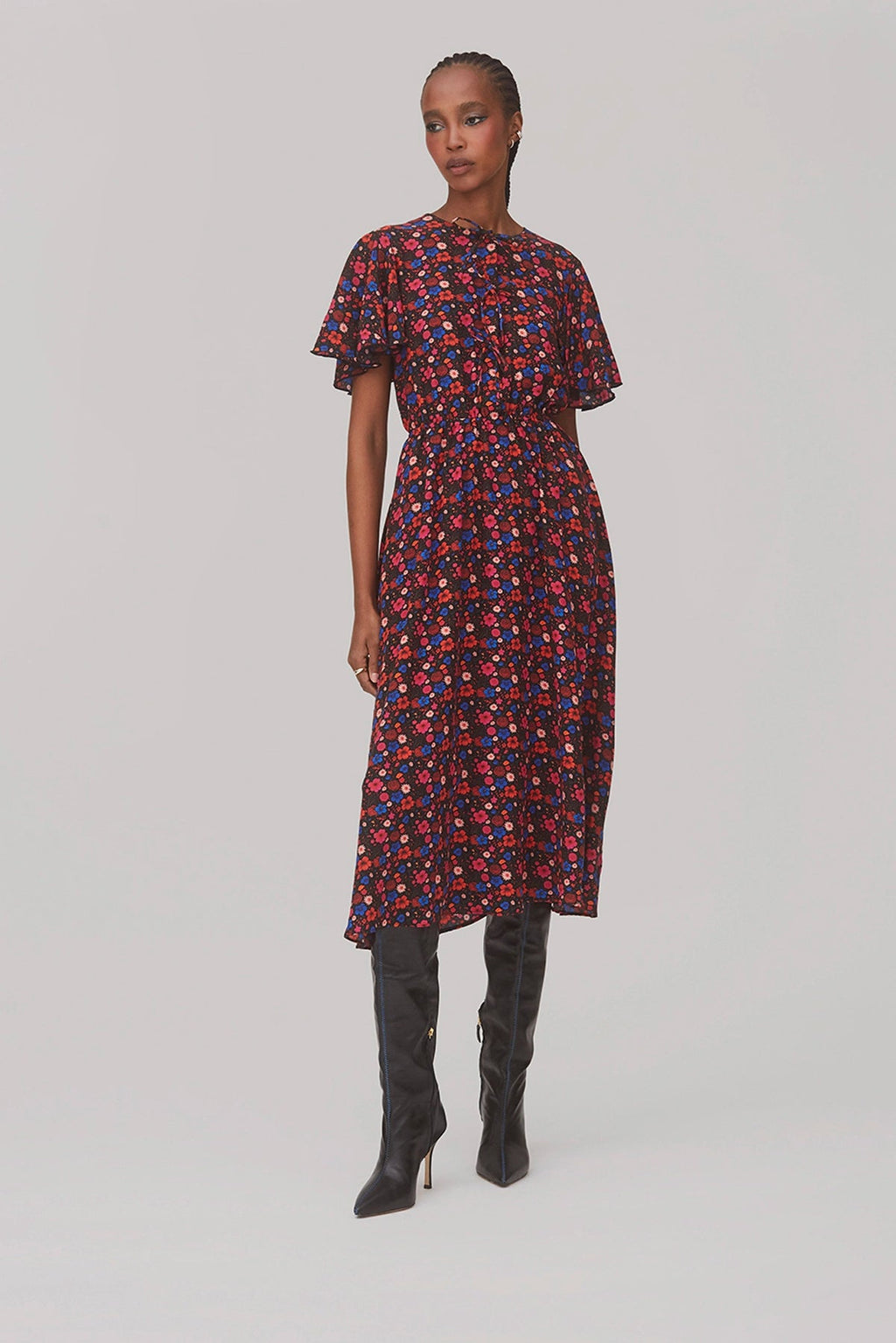 Larroude Nicole Dress In Black Floral Silk