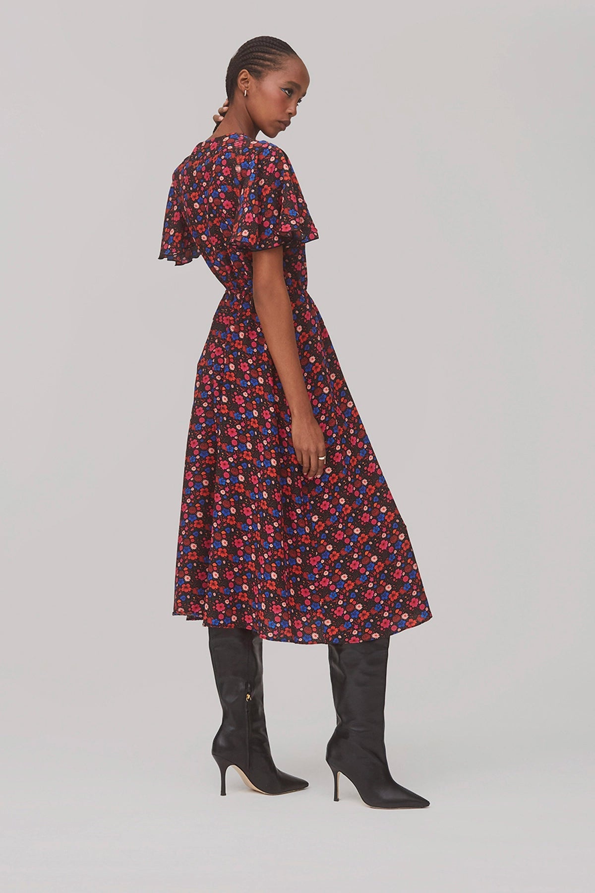 Larroude Nicole Dress In Black Floral Silk