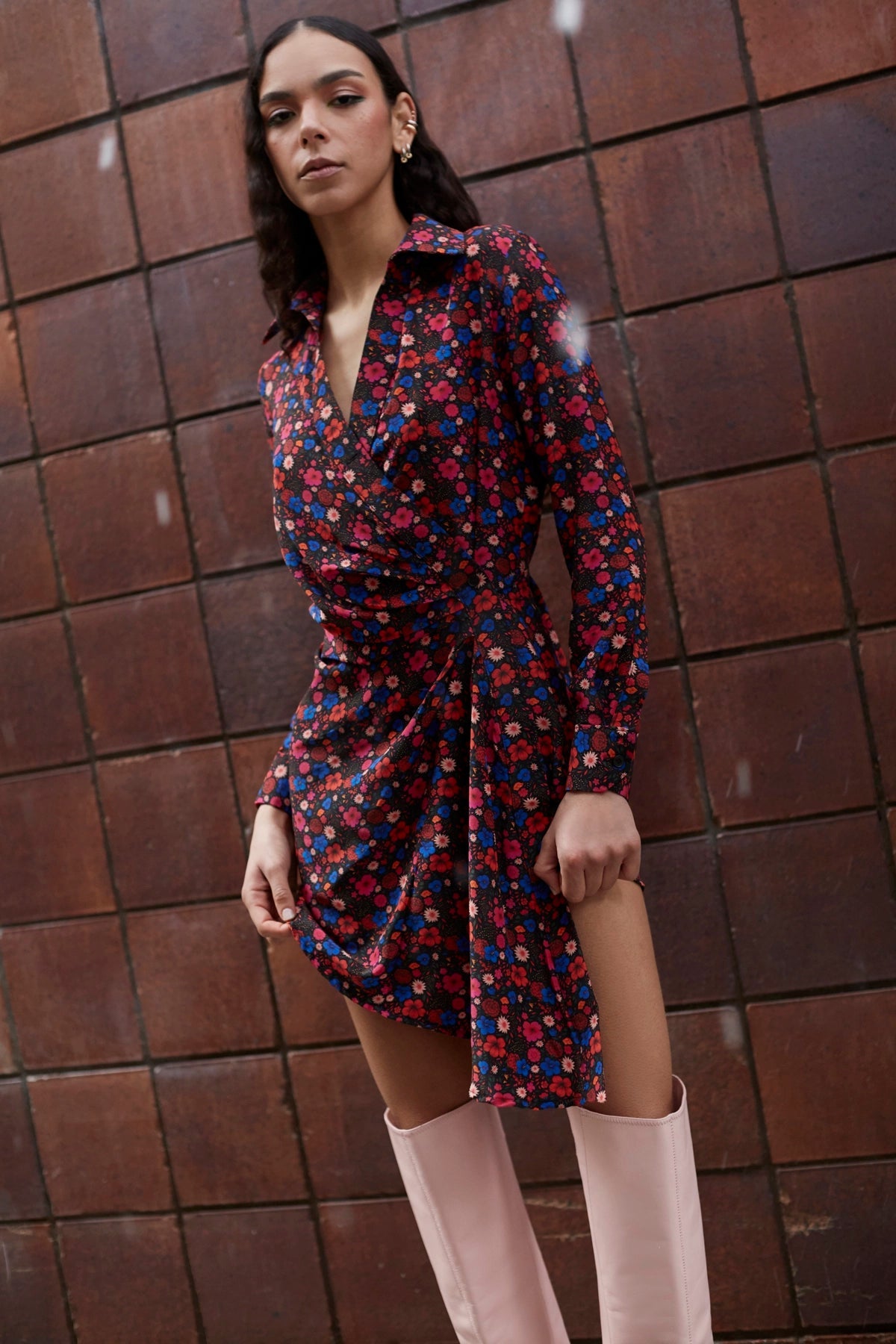 Larroude Sashi Wrap Dress In Black Floral Silk