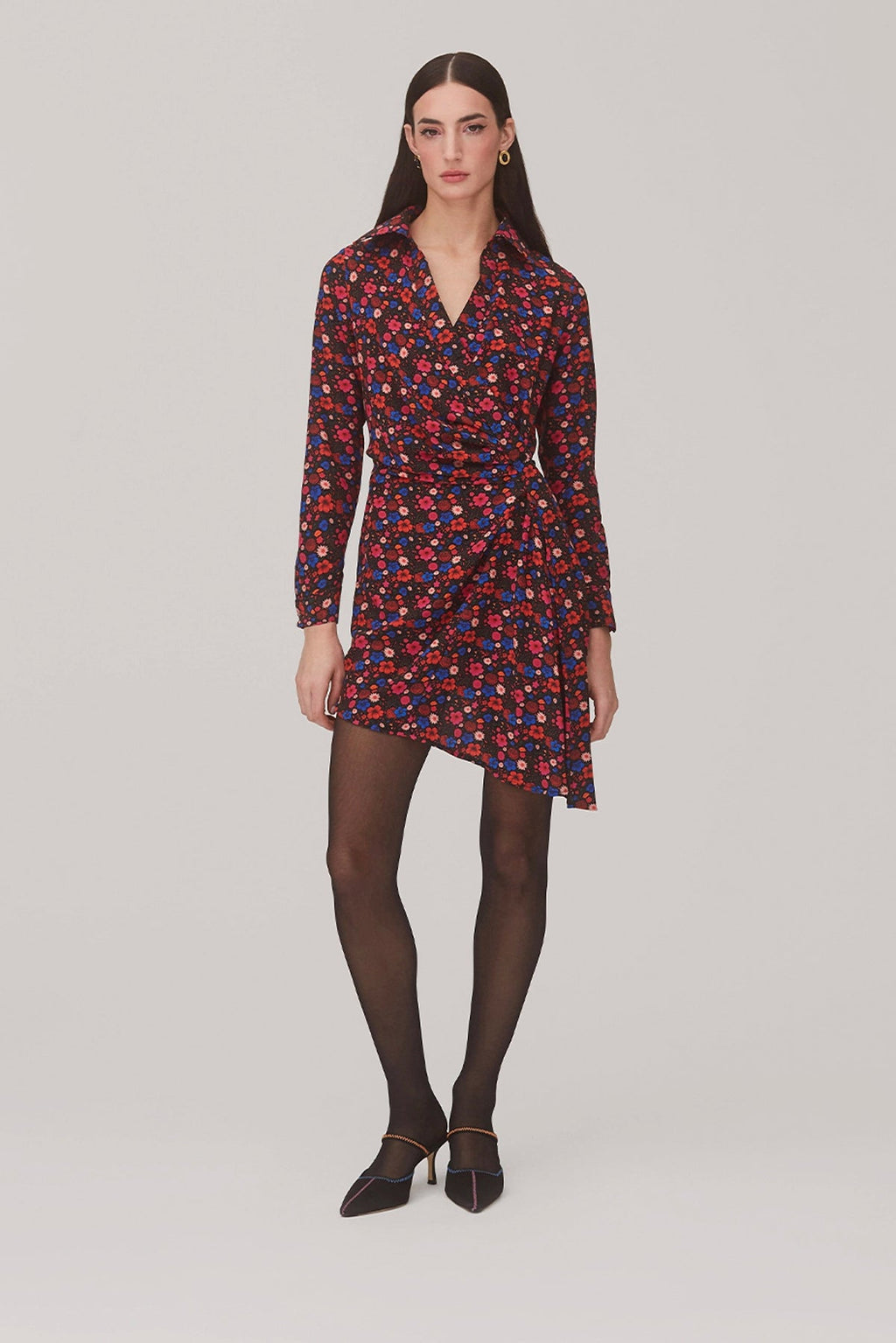 Larroude Sashi Wrap Dress In Black Floral Silk