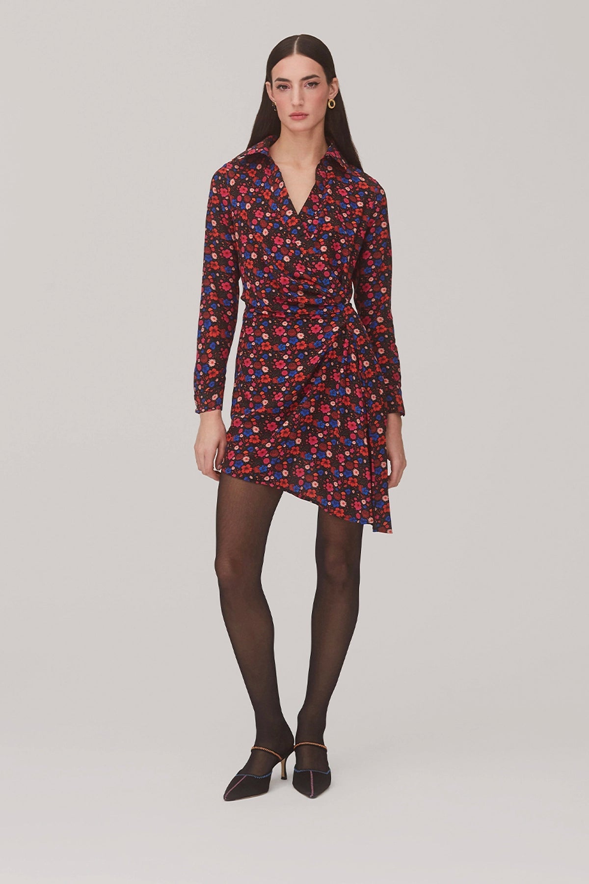 Larroude Sashi Wrap Dress In Black Floral Silk