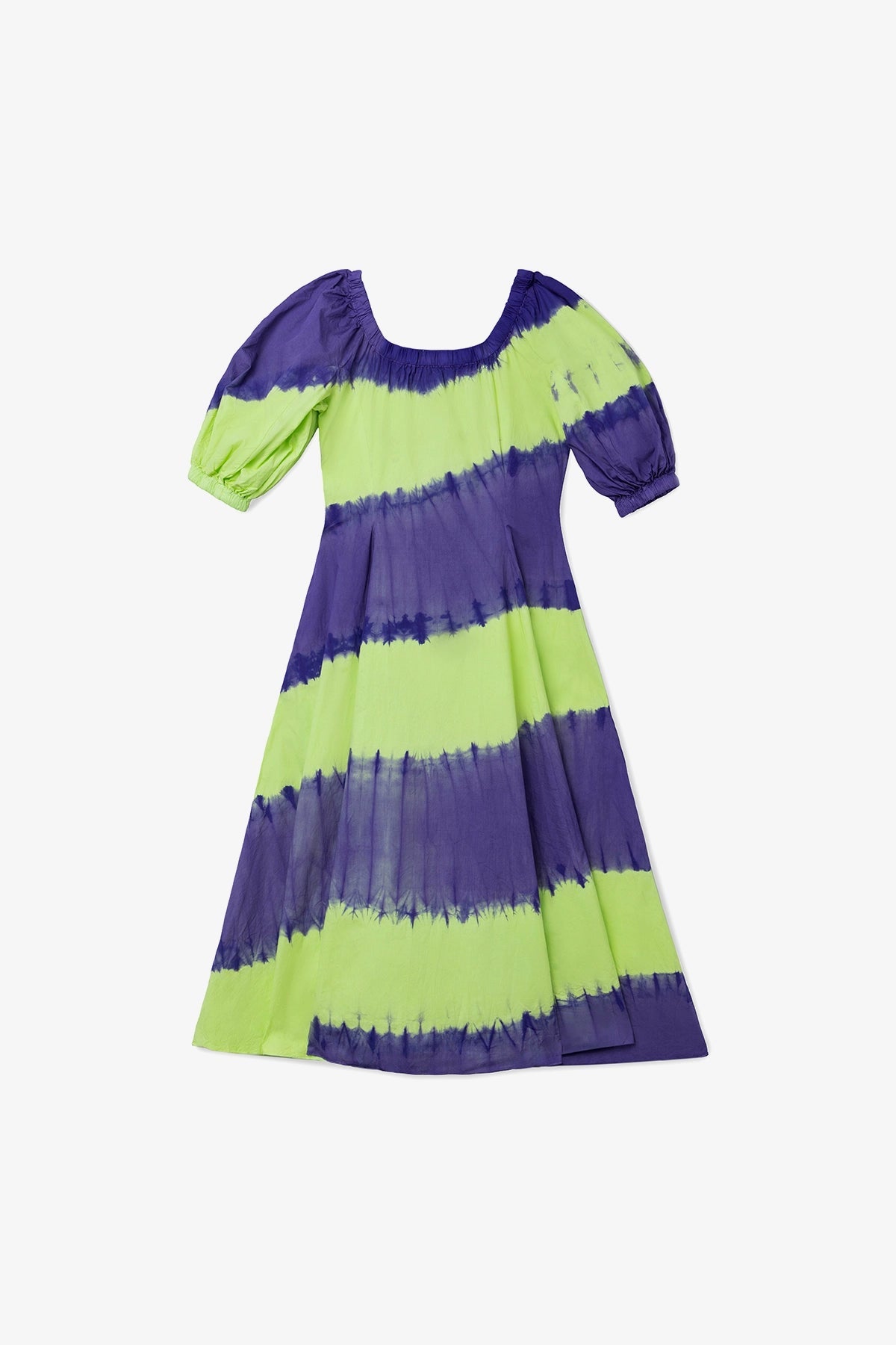 Larroude Marissa Dress Purple and Green Tie Dye Cotton