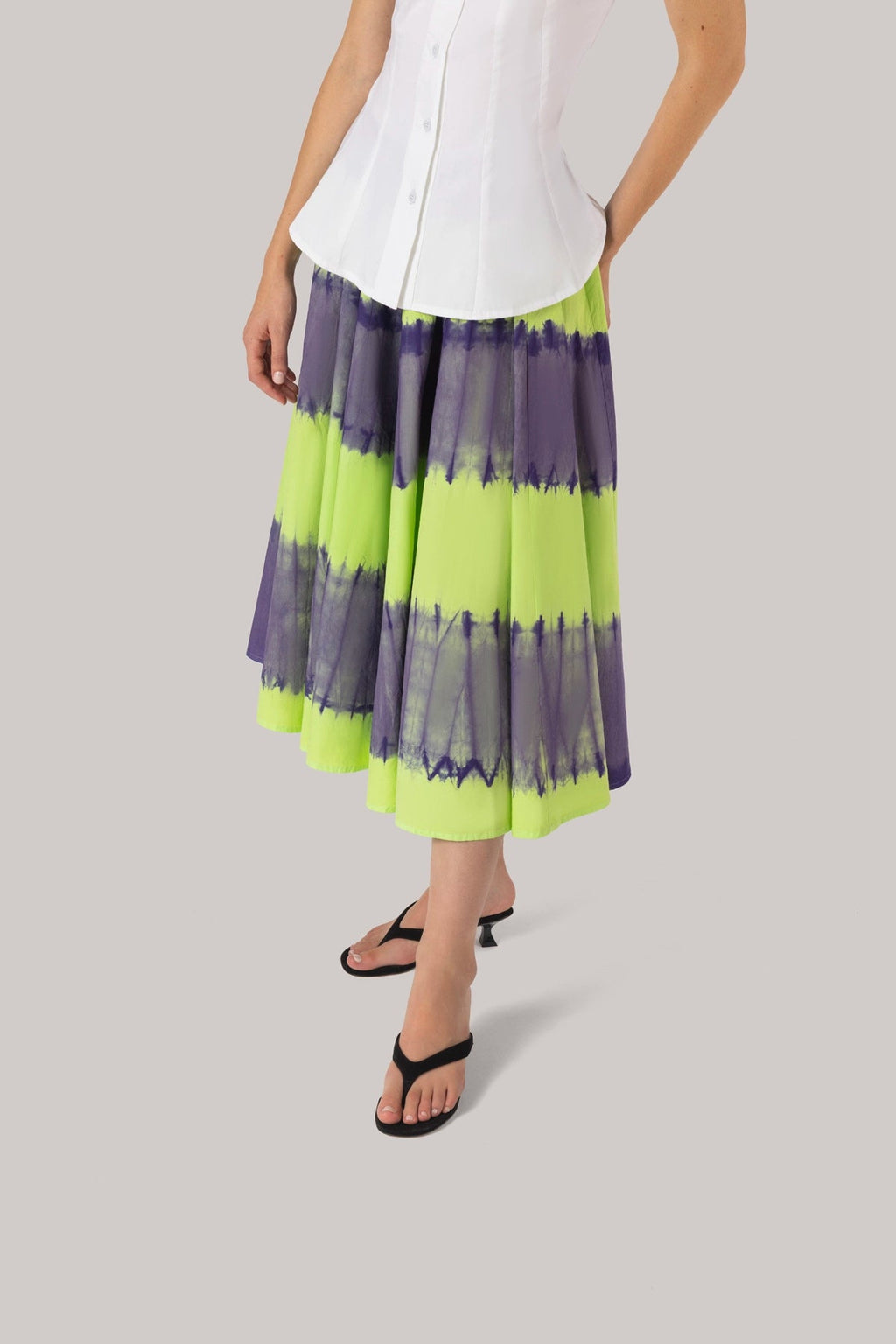 Larroude Sharon Skirt Purple and Green Tie Dye Cotton